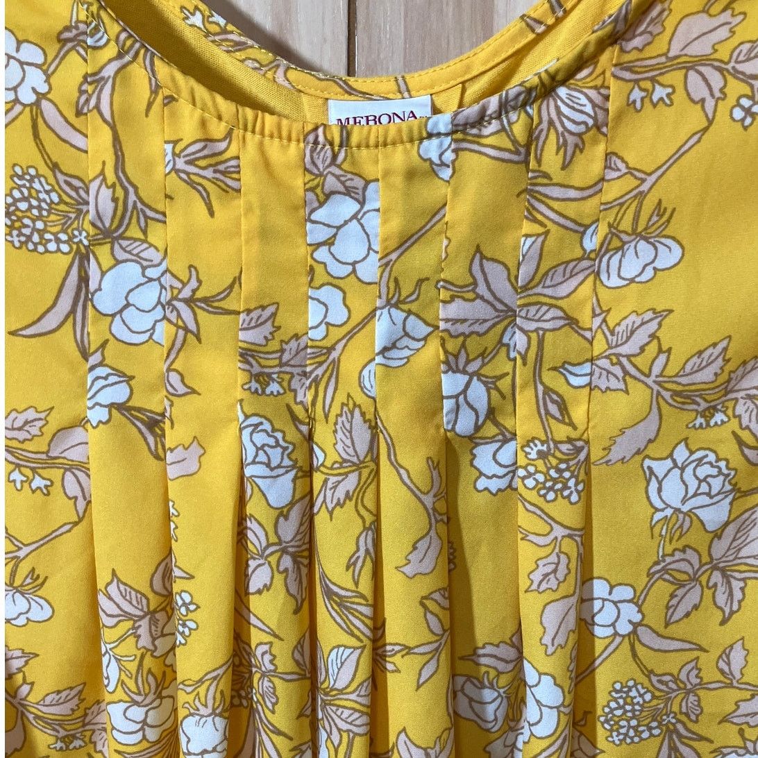 Merona Merona Yellow Floral Scoop Neck Front Sleeveless Blouse L Size L / US 10 / IT 46 - 6 Thumbnail
