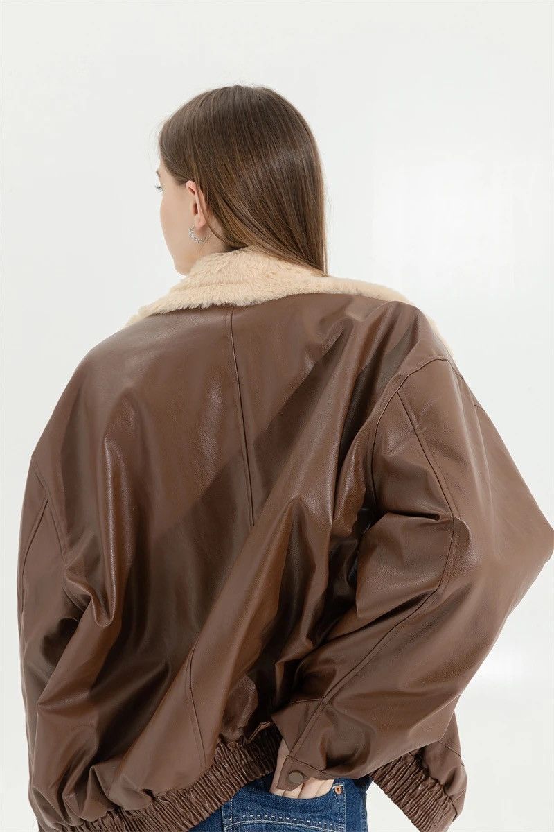 Other Winter Fur PU Leather Vintage Motorcycle Jacket Coat Unisex Size ONE SIZE - 8 Thumbnail