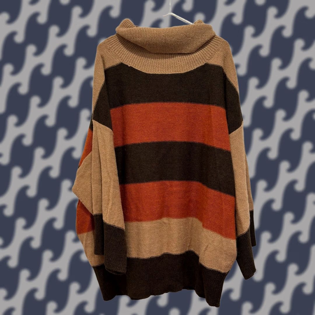 Vintage Moda International Alpaca Wool Striped Turtleneck Sweater Brown Orange Large Size L / US 10 / IT 46 - 1 Thumbnail