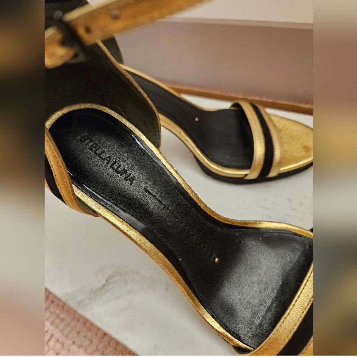 Vintage StellaLuna Gold Wings Leather Double Strap Heel Sandals Size US 6 / IT 36 - 10 Thumbnail