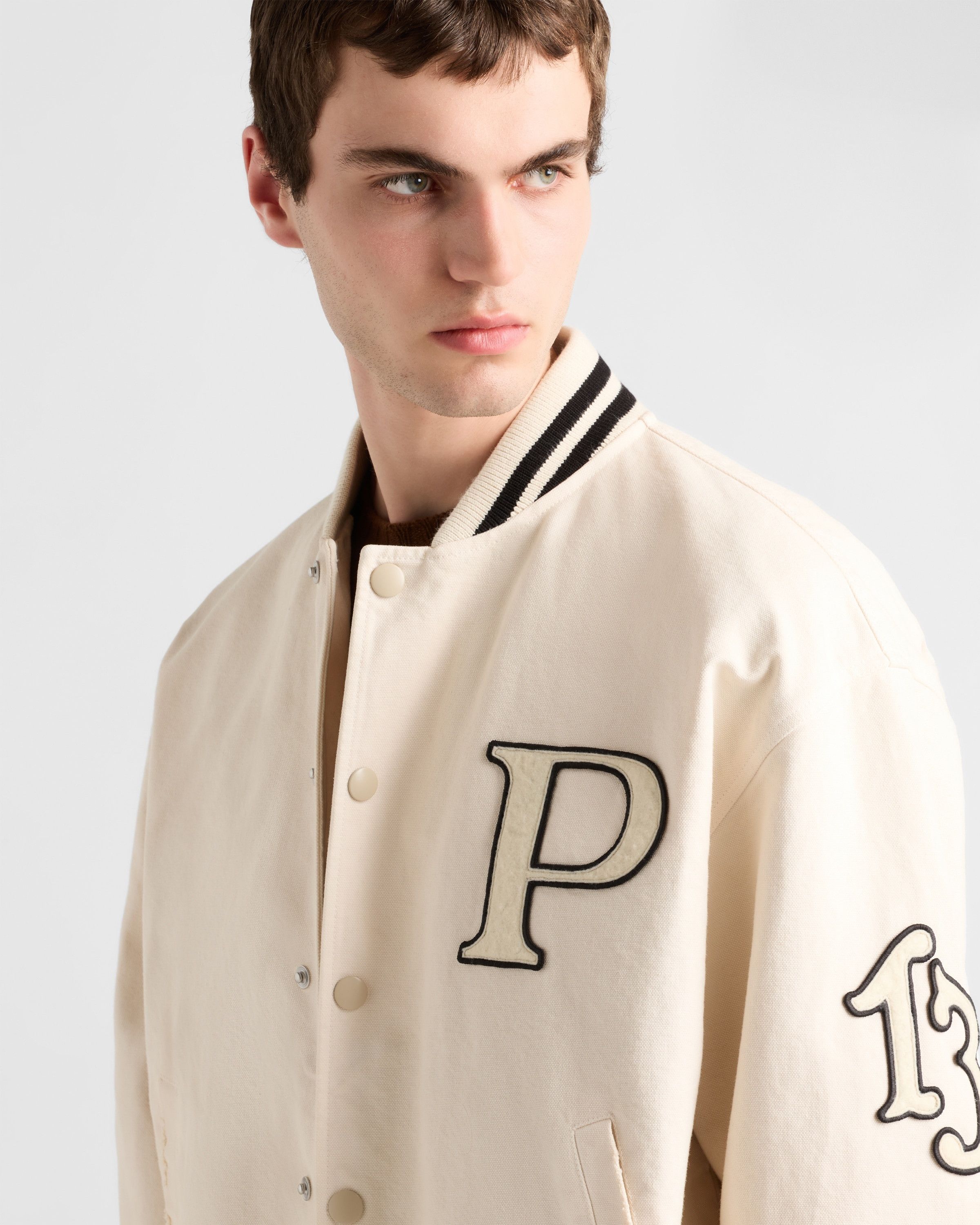 Prada o1la1rc1a0925 Cotton Bomber Jacket With Patch in Cream Size US S / EU 44-46 / 1 - 3 Thumbnail