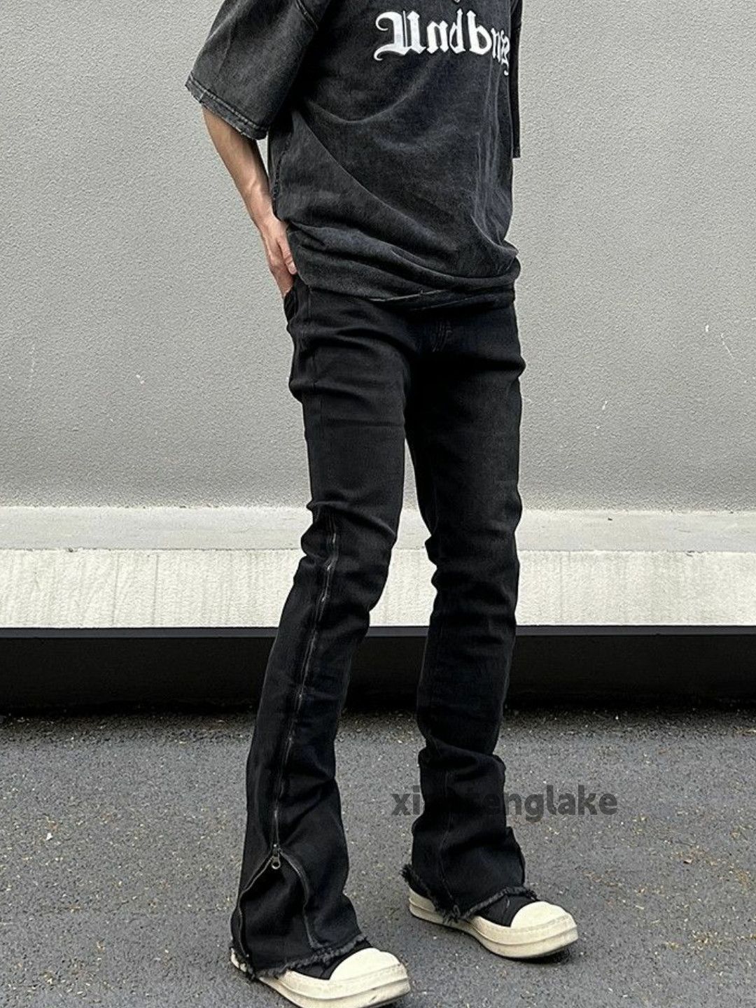 Jean × Vintage zipper washed faded damaged punk flared jeans Size US 30 / EU 46 - 2 Thumbnail