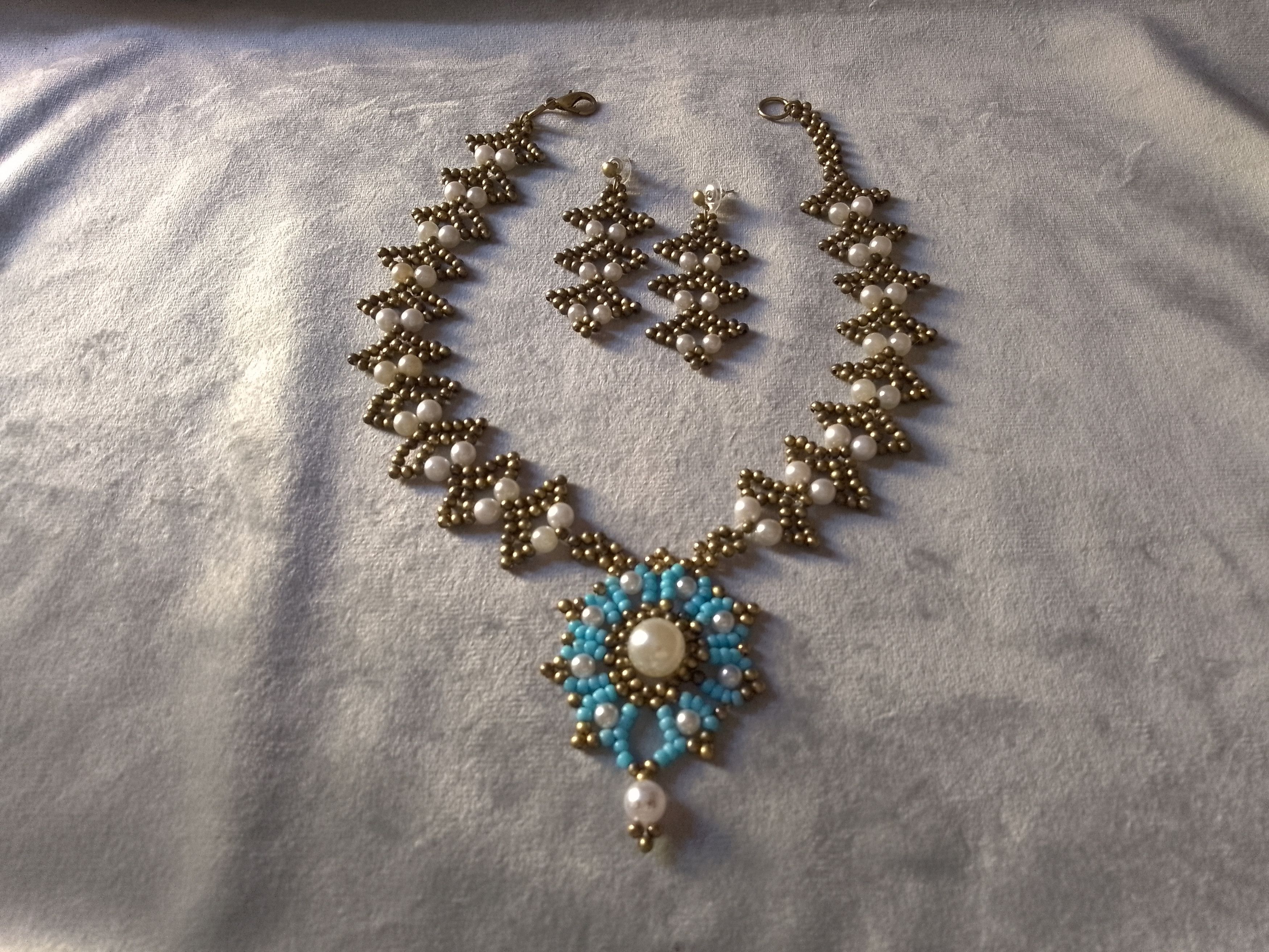 Handmade Necklace Antique Brass Vintage Style Pearls Pendant Earrings Size ONE SIZE - 9 Thumbnail