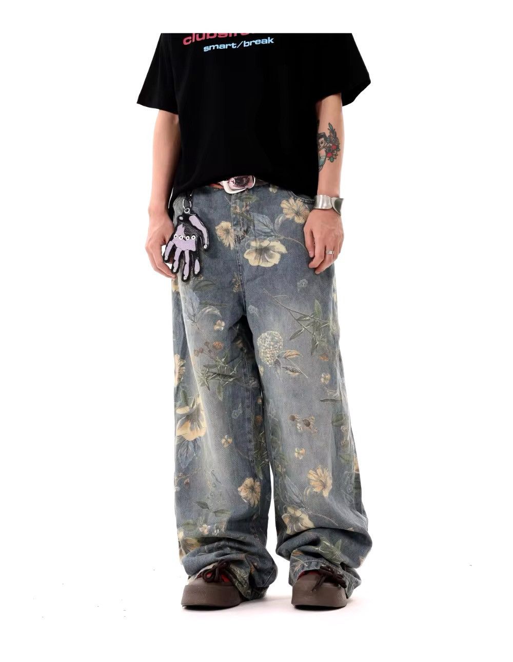 Japanese Brand × Vintage Streetwear Flower Printed Loose Jeans Size US 33 - 2 Thumbnail