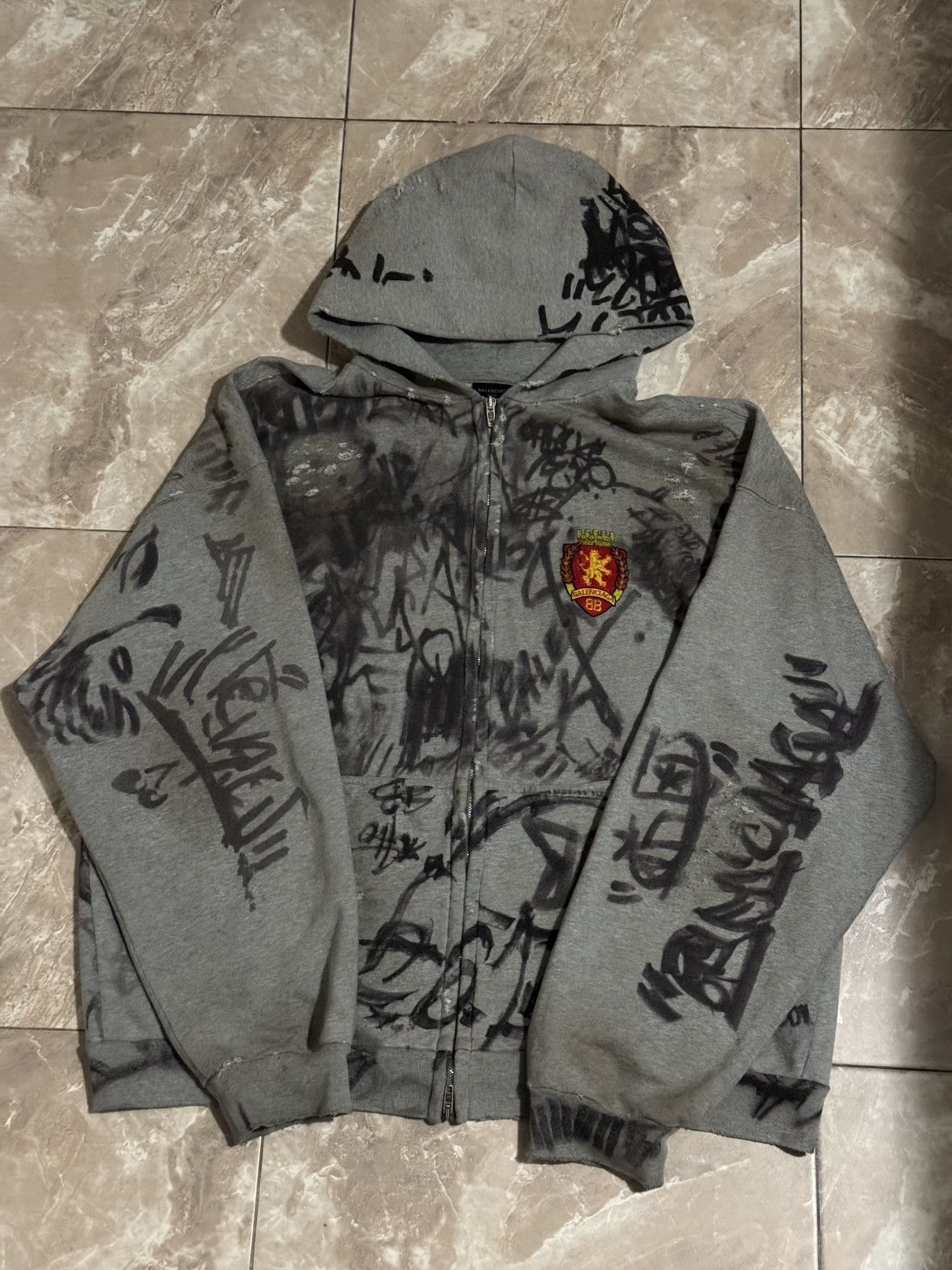 Balenciaga SS23 Balenciaga Skater Graffiti Distressed Zip Up
