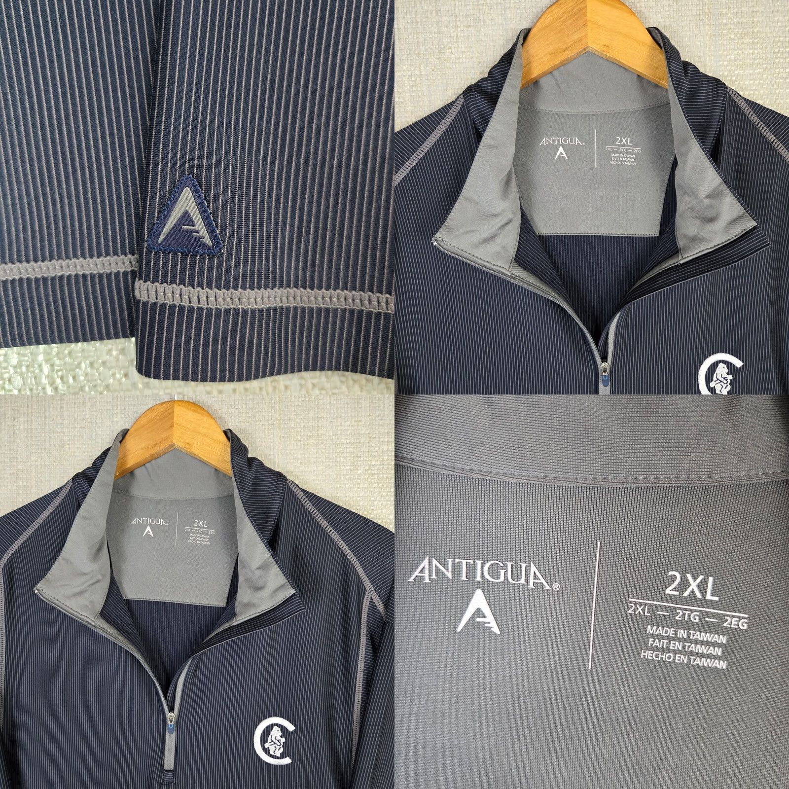 Logo 7 ANTIGUA Chicago Cubs 1908 Logo Mens 2XL 1/2 Zip Pullover Blue Striped Performance Windshirt Pullover Shirt Windshirt Windbreaker Cubs Chest Logo Mens Size US XXL / EU 58 / 5 - 8 Thumbnail