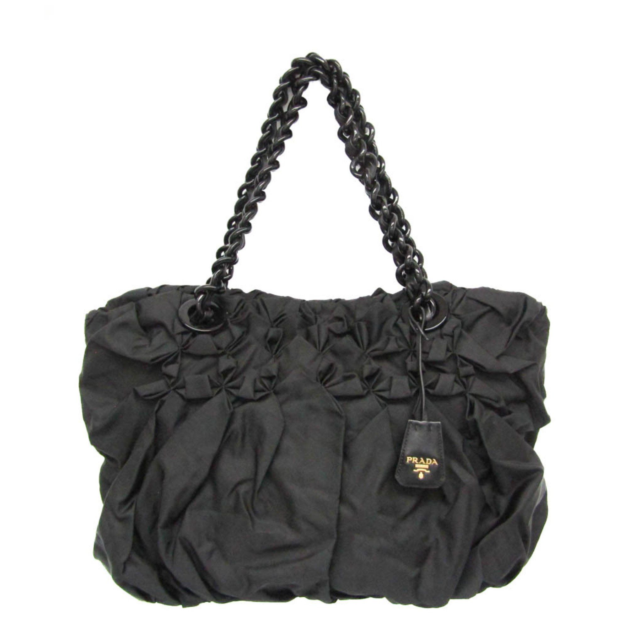 Prada Prada Ruffled Chain Shoulder Bag Women's Nylon,Plastic Shoulder Bag,Tote Bag Black Size ONE SIZE - 1 Thumbnail