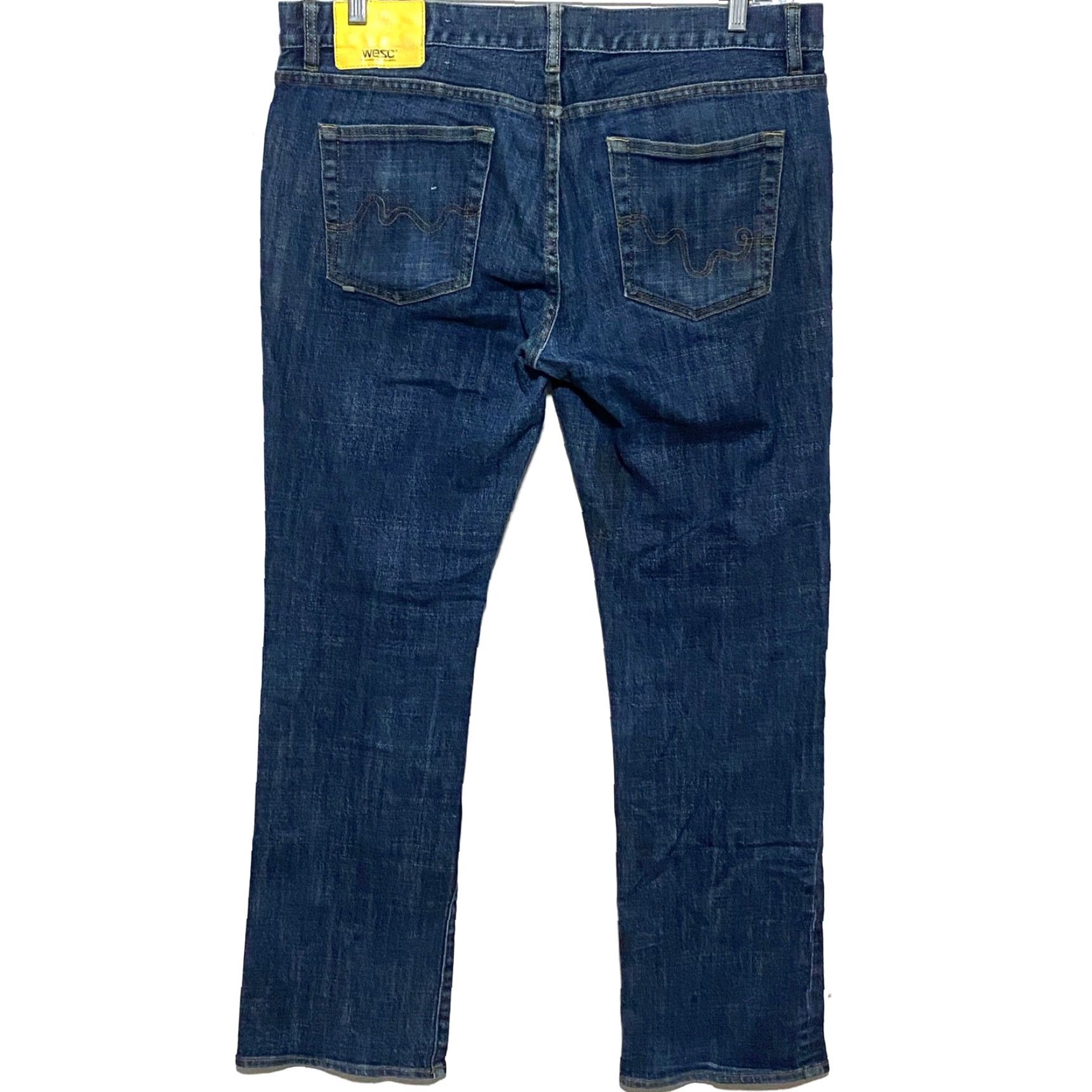 WeSC WESC Jeans Button Fly Dark Wash Straight Leg Mens 36x31 Normcore Capsule Casual Denim 5-Pocket Design White? Size US 36 / EU 52 - 2 Thumbnail