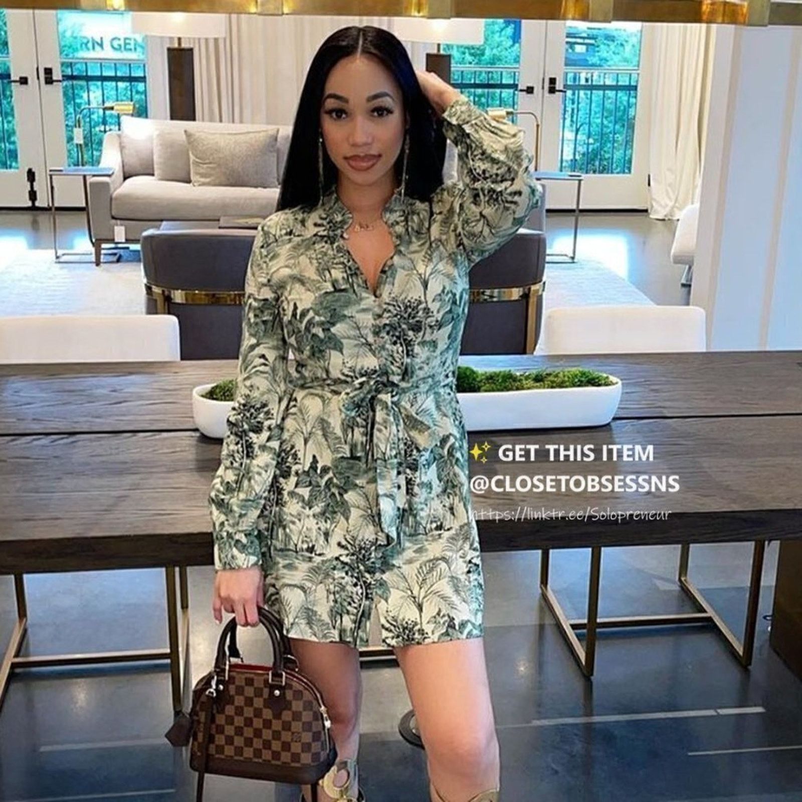 ZARA Green Printed Belted Dress NWT
