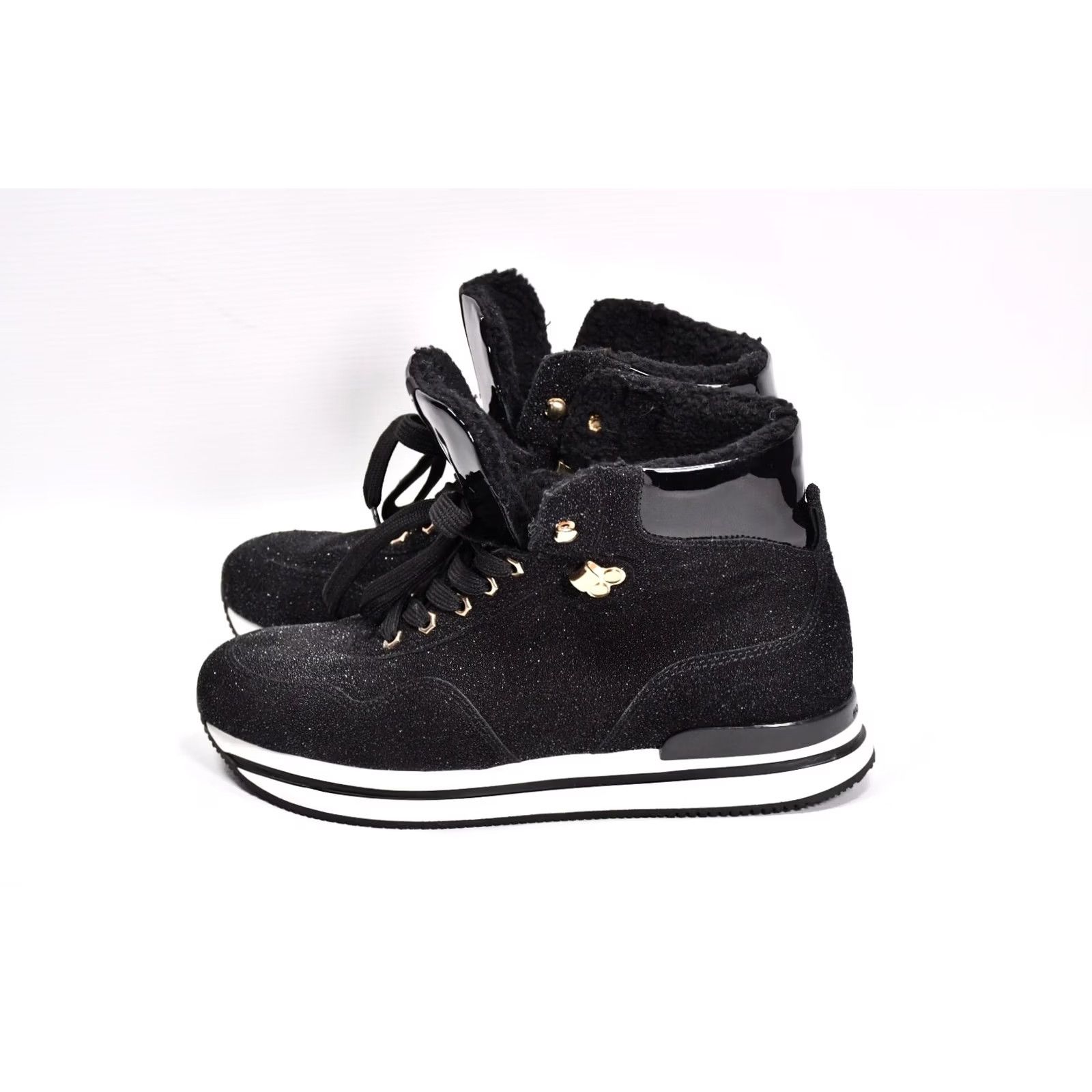 Hogan Hogan Women's High Top Sneakers Black Glitter Leather Ankle Boots size 39.5 Size L / US 10 / IT 46 - 4 Thumbnail