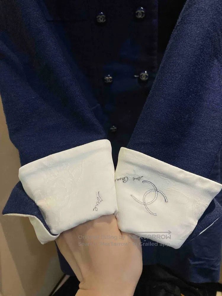 Chanel Chanel 16p blue double-breasted coat embroidered lining co Size XXS / US 00 / IT 34 - 4 Thumbnail