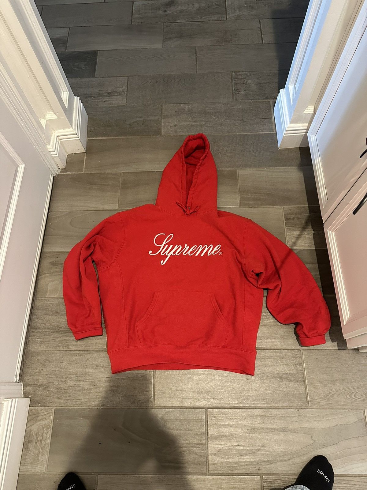 image of Supreme Script Hoodie in Red, Men's (Size Medium)