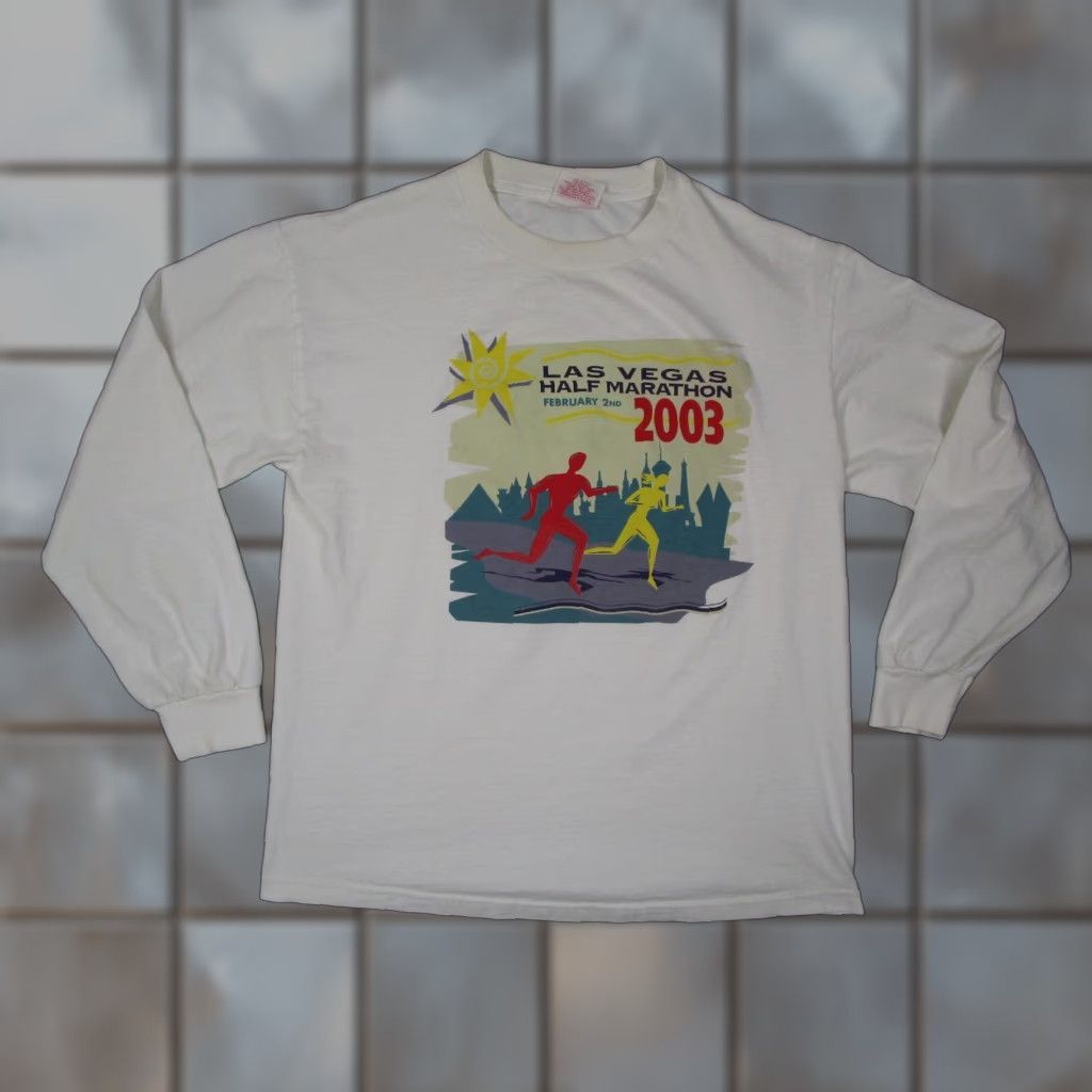 Vintage VINTAGE Waltco LAS VEGAS HALF MARATHON 2003 Men's White Long Sleeve Shirt L Size US L / EU 52-54 / 3 - 1 Thumbnail