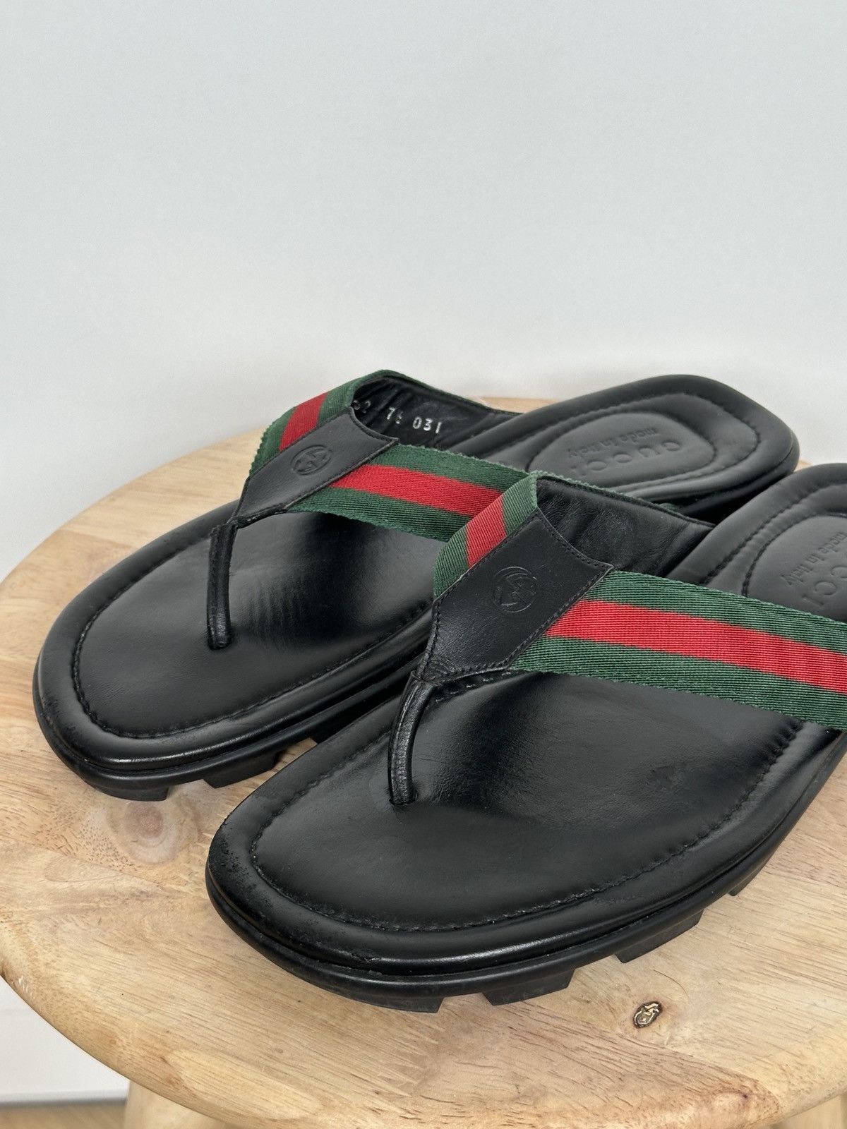 Gucci Gucci Black Leather Web Trimm Stripe Sandals interlocking Size US 10 / IT 40 - 6 Thumbnail