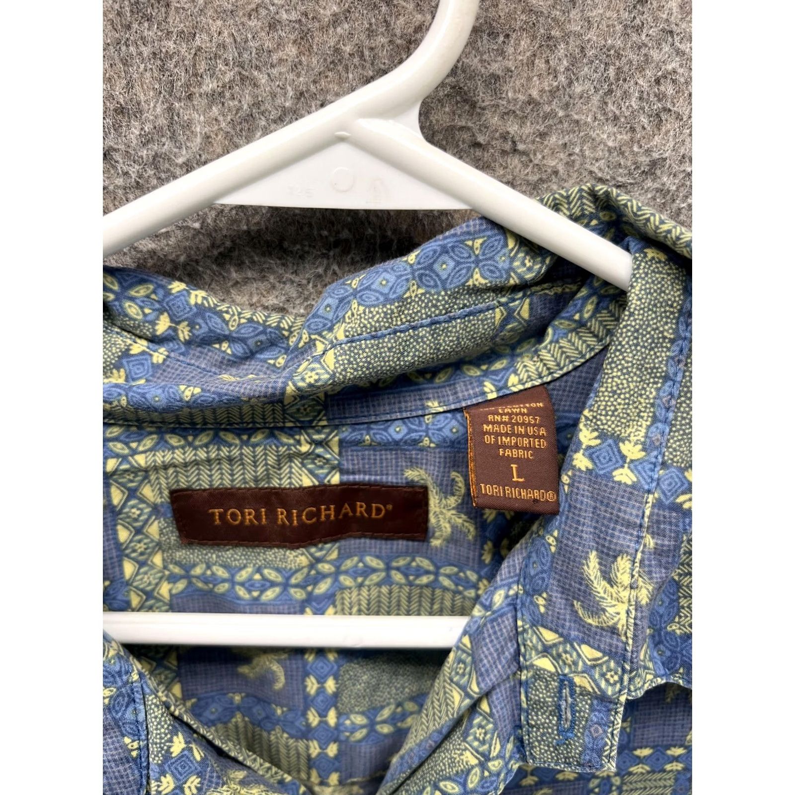 Tori Richard Tori Richard Shirt Mens Large Blue Palm Tree Hawaiian Short Sleeve Button Front Size US L / EU 52-54 / 3 - 5 Thumbnail