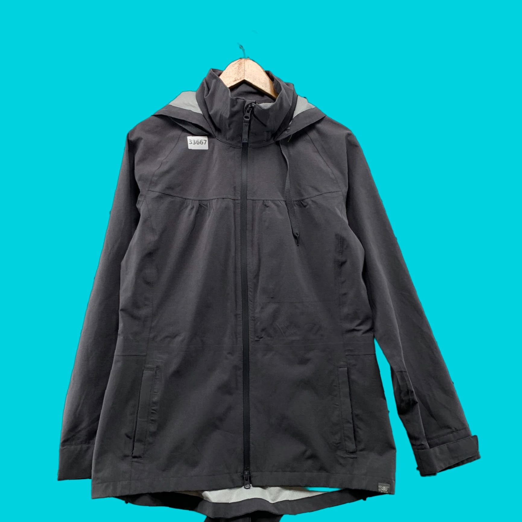Prana Hooded Windbreaker Coat Womens Large Gray Belted Packable 19.5x29.5