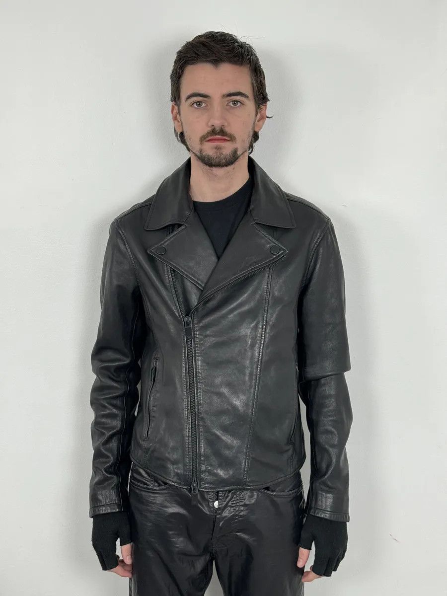 Emporio Armani AW2019 Emporio Armani Perfecto Grey Leather Jacket
