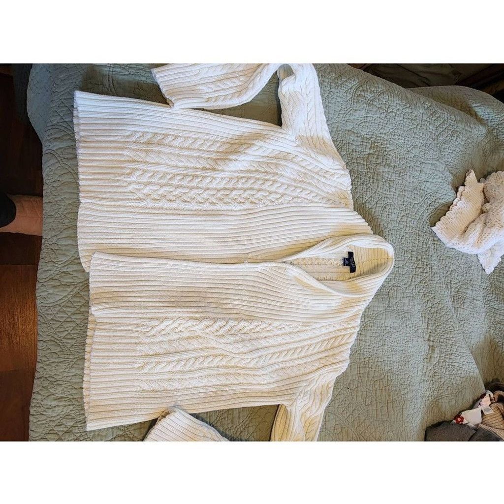Chaps Chaps White Ribbed Fuzzy Sweater Size XL / US 12-14 / IT 48-50 - 6 Thumbnail