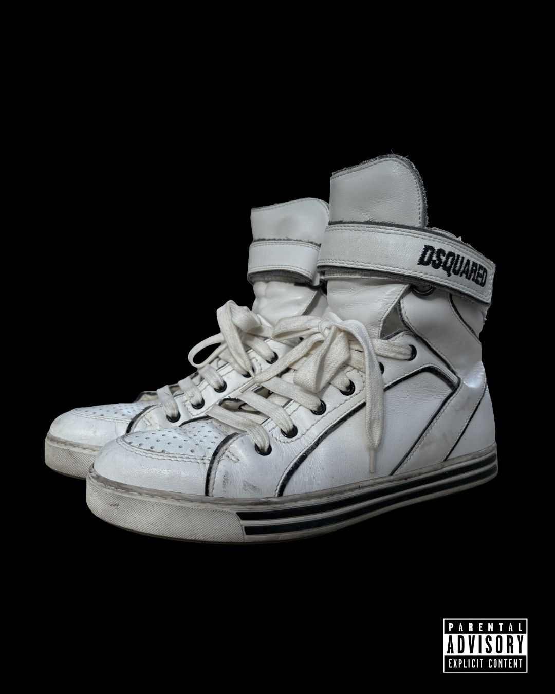 Dsquared2 DSQUARED2 | Distressed Leather Velcro High-Top Sneakers Size US 8 / EU 41 - 1 Thumbnail