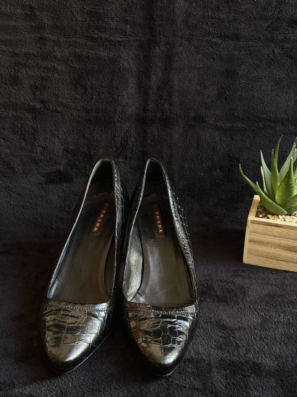 Prada Prada Croc-Effect Heels – Black – Timeless Sophistication Size US 10 / IT 40 - 2 Thumbnail