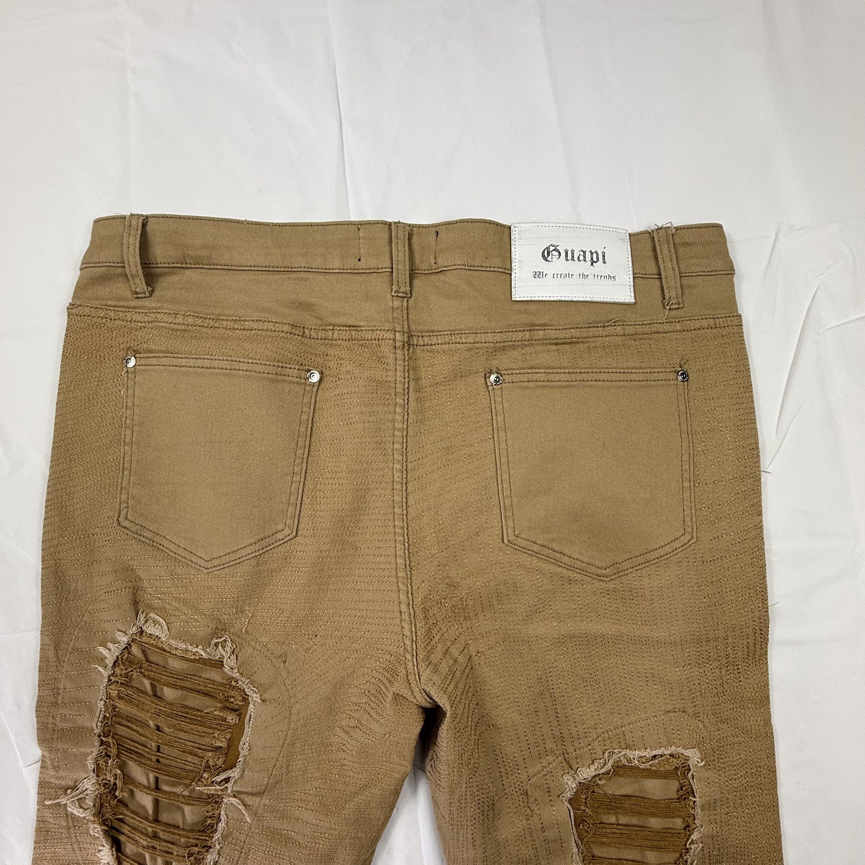 GUAPI Guapi Mens Tan Distressed Textured Flare Jeans Size 40 Khaki Size US 40 / EU 56 - 8 Thumbnail