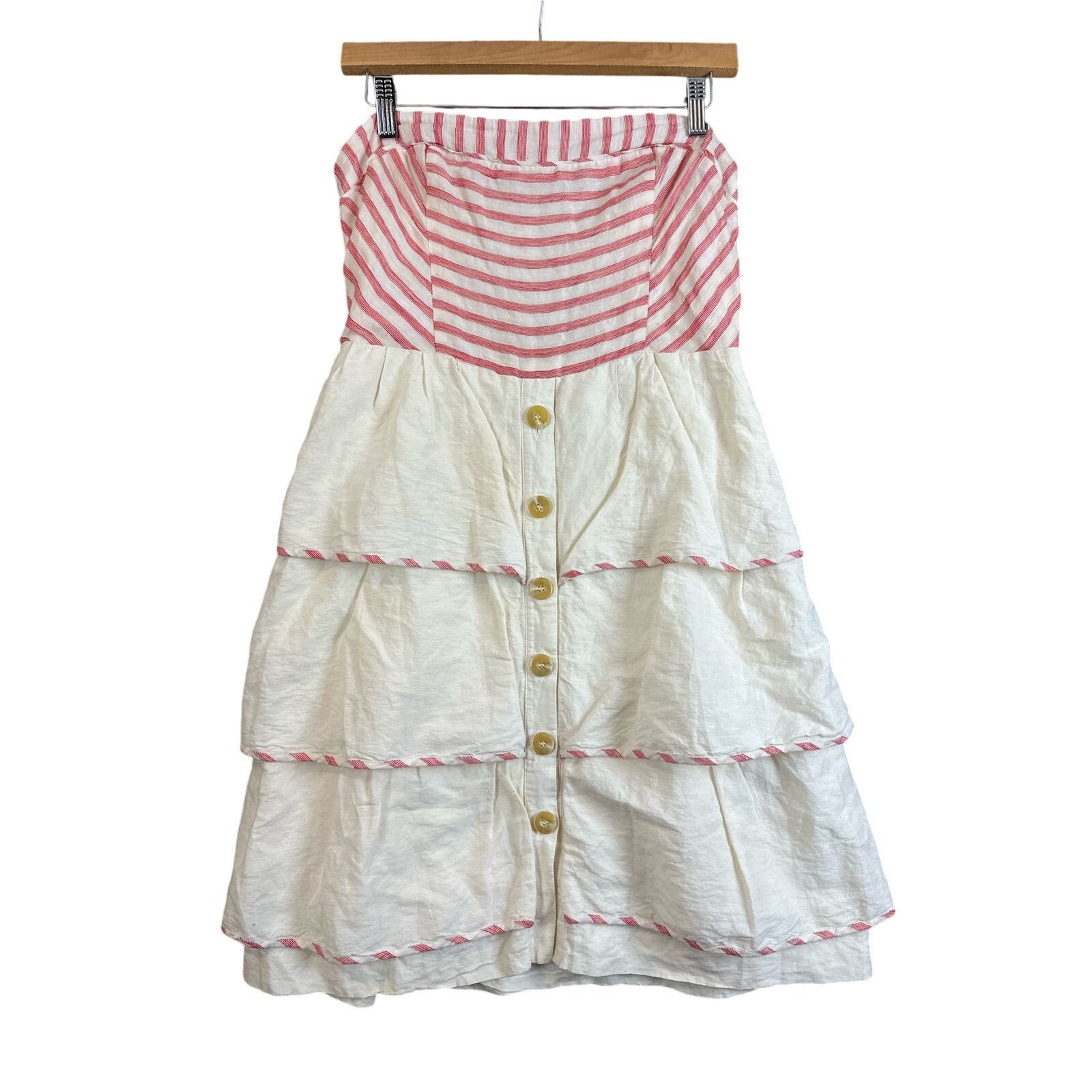 Anthropologie Anthropologie Maeve Linen Red Stripe Tiered Dress 6 S Size M / US 6-8 / IT 42-44 - 1 Thumbnail