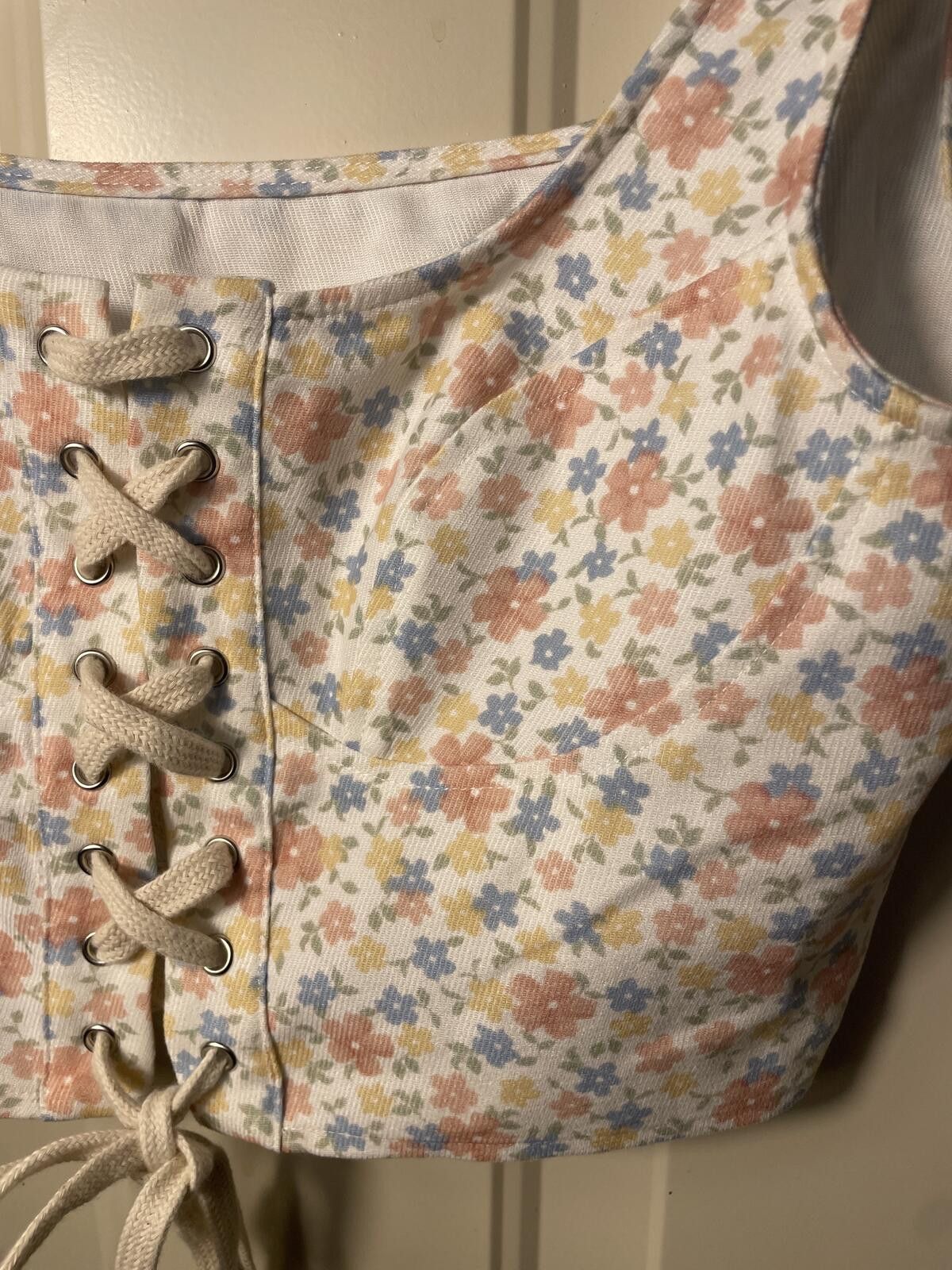 Other Cider Floral Lace Up Crop Top Women’s Large Boho Festival Size L / US 10 / IT 46 - 2 Thumbnail