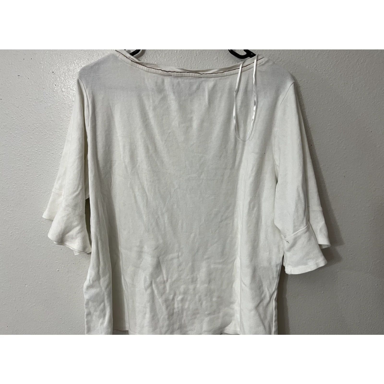 Tommy Hilfiger Tommy Hilfiger Women's Plus Knit Top 1X White Scoop Neck 3/4 Sleeve Casual Blouse Size XL / US 12-14 / IT 48-50 - 2 Thumbnail