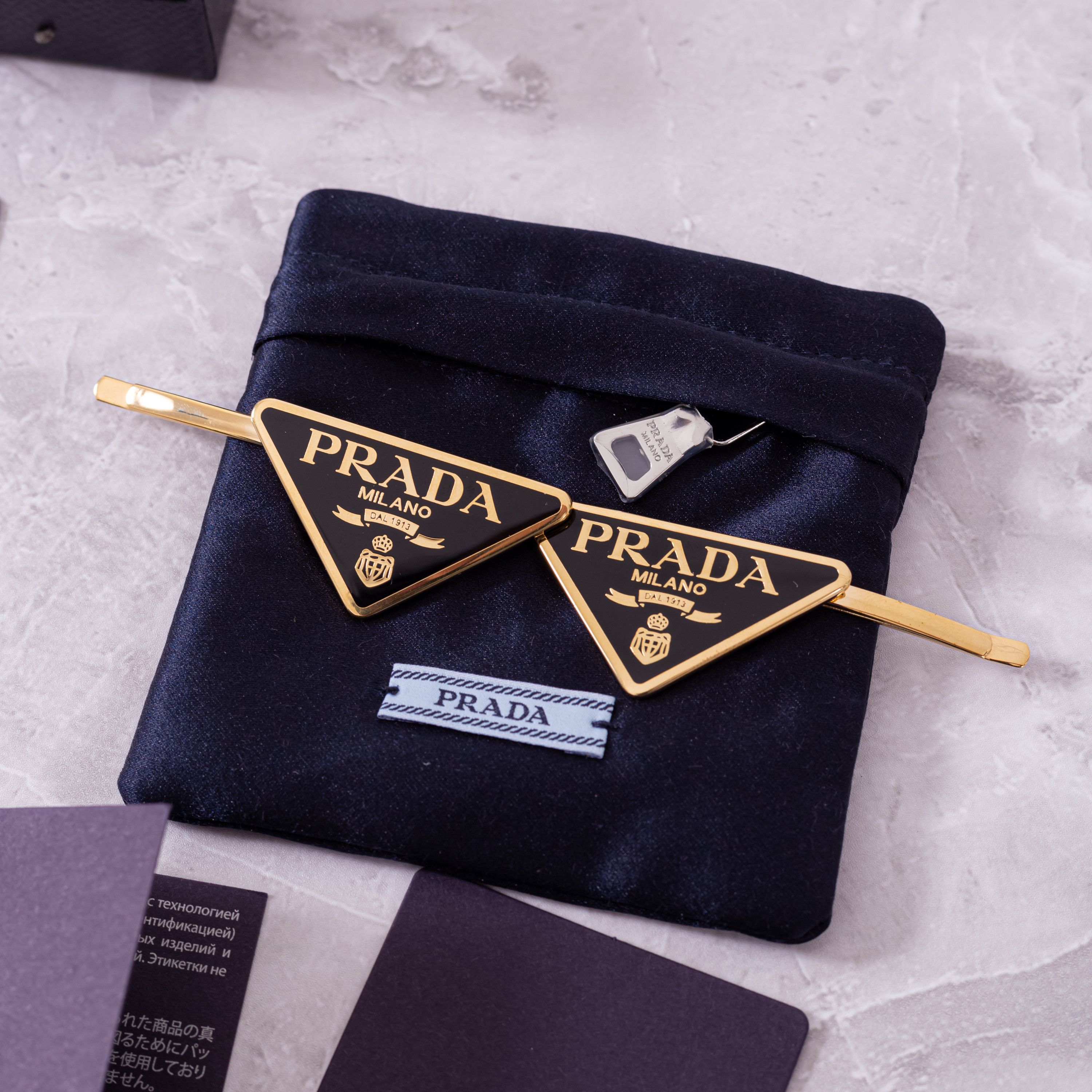Prada PRADA Set Of 2 Logo Hair Clips BLACK/GOLD Size ONE SIZE - 6 Thumbnail