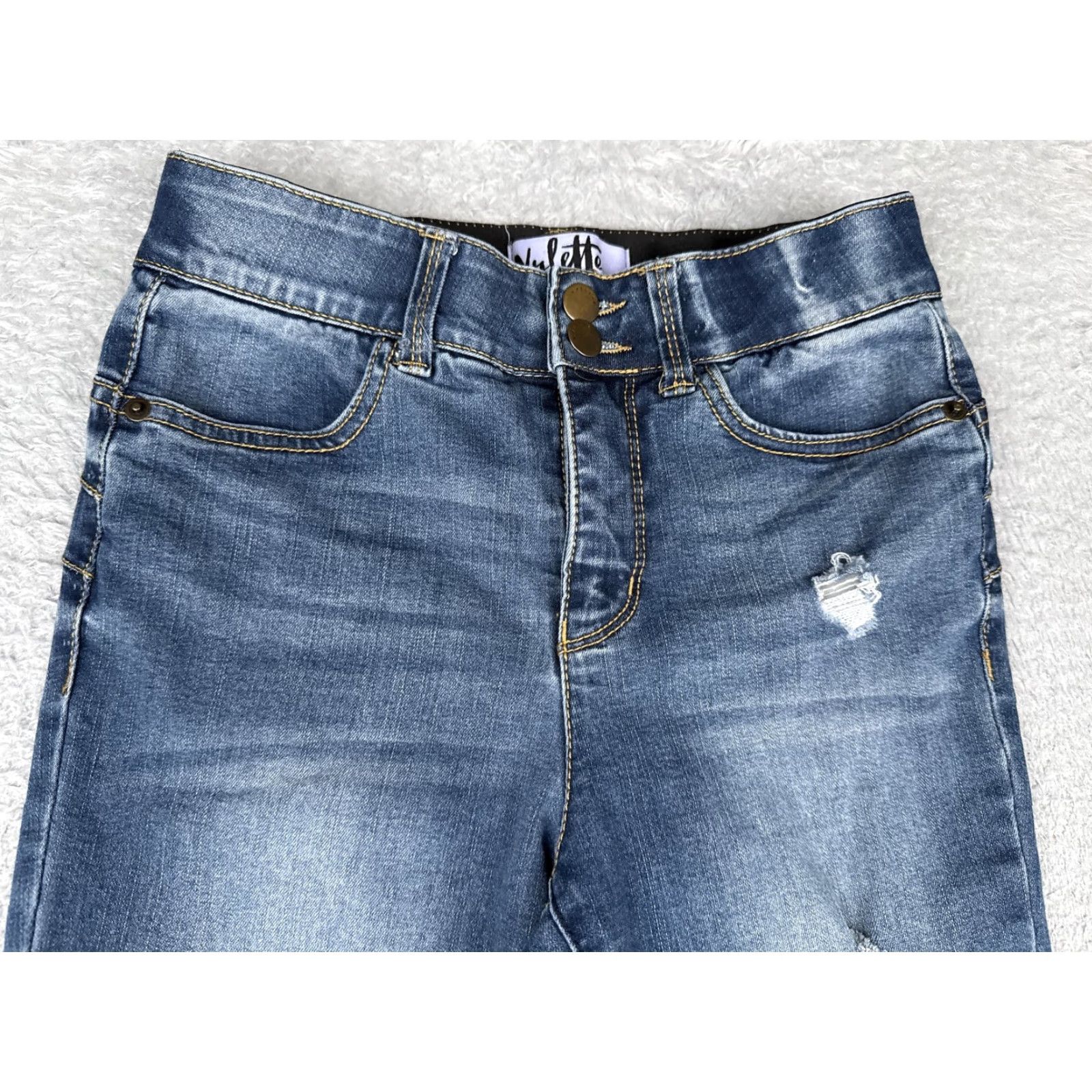 Denime Vylette Jeans Womens 3/26W Blue Skinny Distressed Stretch Denim Ripped Zip Fly Jeans Size 26" / US 2 / IT 38 - 4 Thumbnail