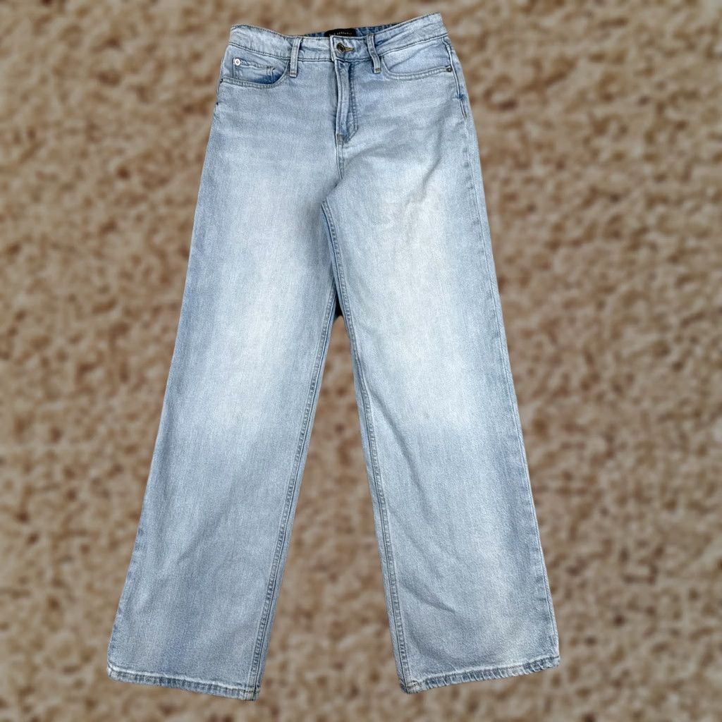 Vintage Seven7 Jeans Women Blue Denim Wide Leg Straight 6 Cotton Blend 27x30 Slim Distressed Pockets Logo High Rise 5-Pocket Machine Washable Halloween? Size 28" / US 6 / IT 42 - 1 Thumbnail