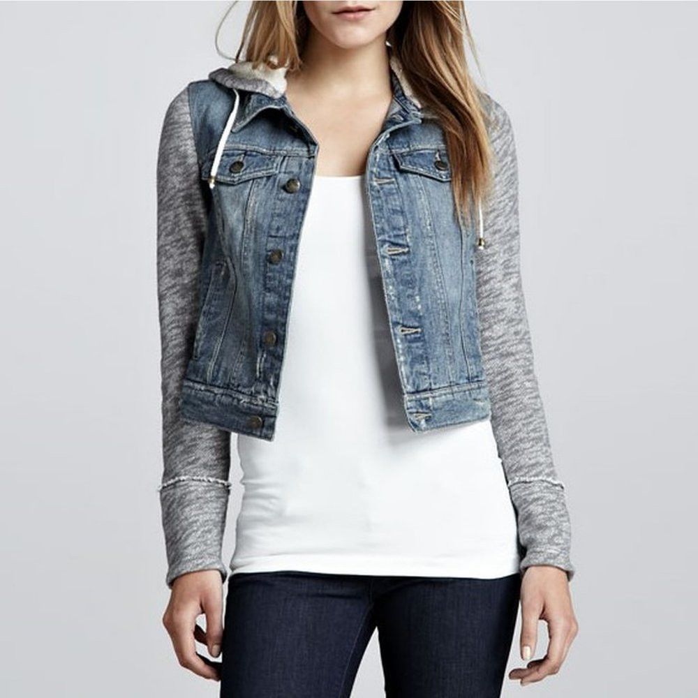 Free People Free People Denim and Knit Hoodie Jacket Size S Size S / US 4 / IT 40 - 1 Thumbnail
