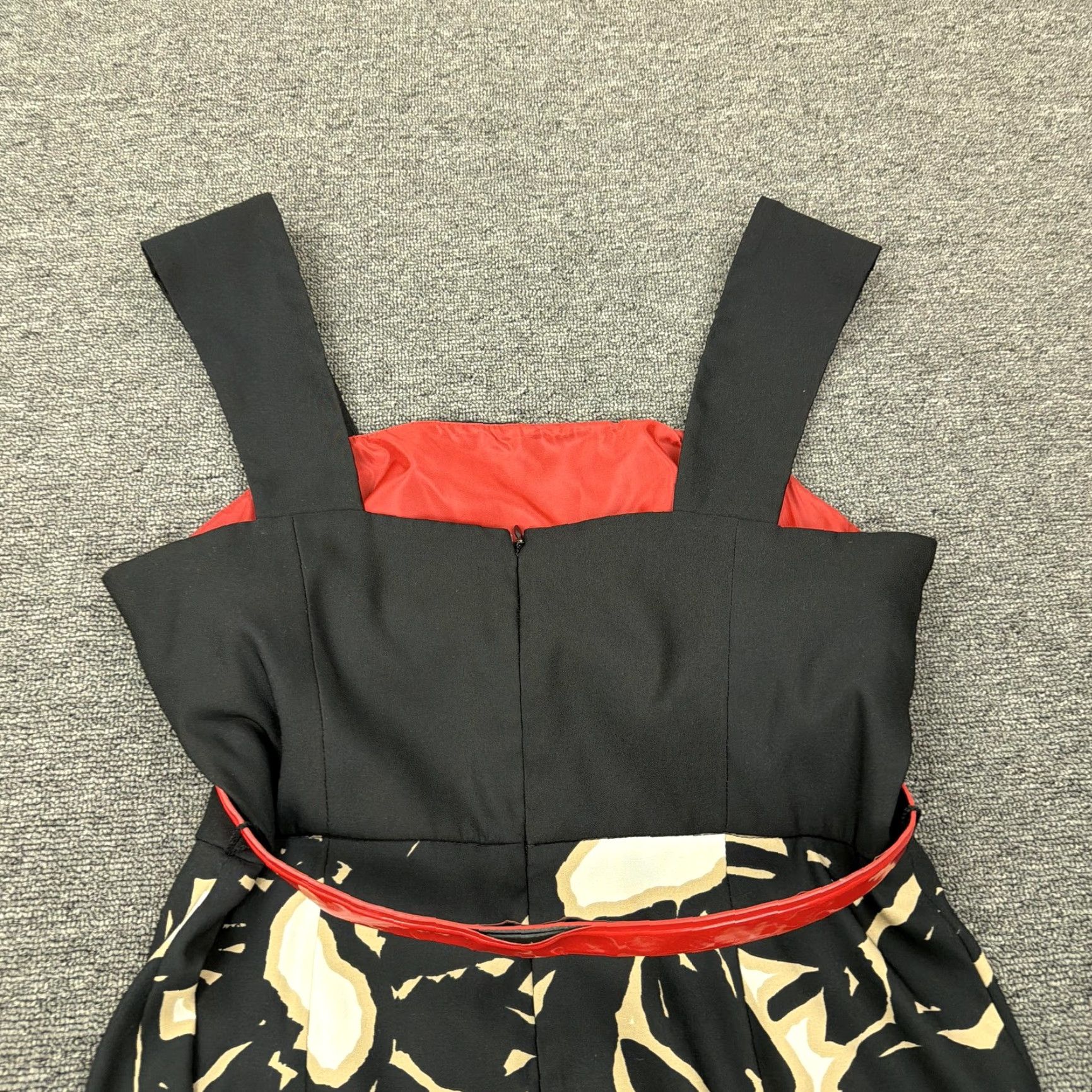 Vintage London Times Dress Womens 8 Black Floral Square Neck Fit Flare Knee Belted Sleeveless Zipper Party/Cocktail Spring Summer Womens Size M / US 6-8 / IT 42-44 - 6 Thumbnail