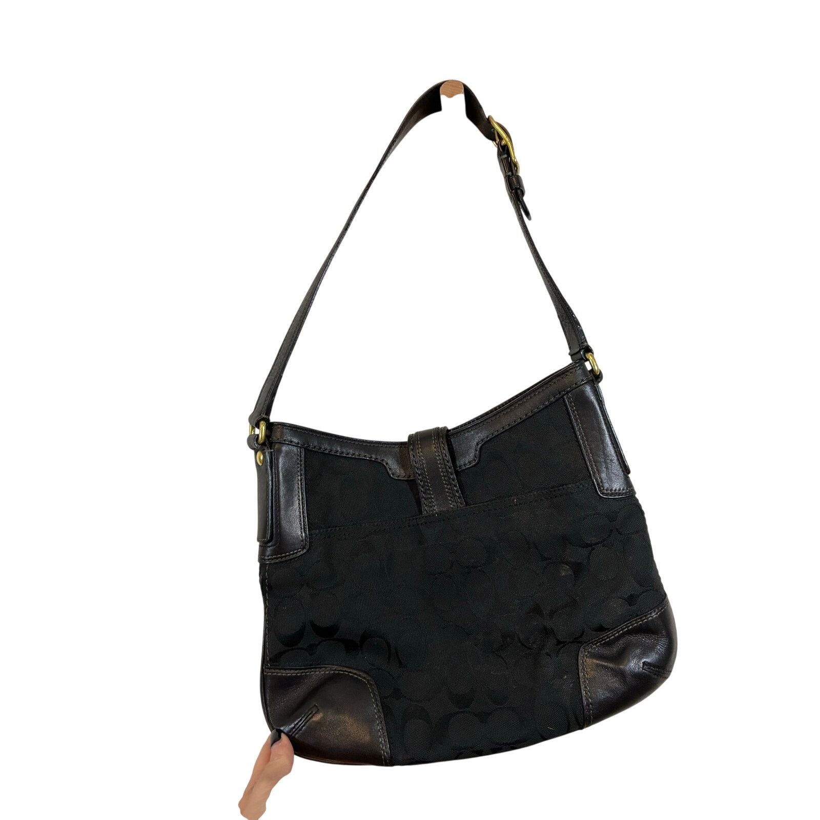 Coach Coach Vintage Black Canvas Monogrammed Shoulder Hobo Bag Size ONE SIZE - 3 Thumbnail