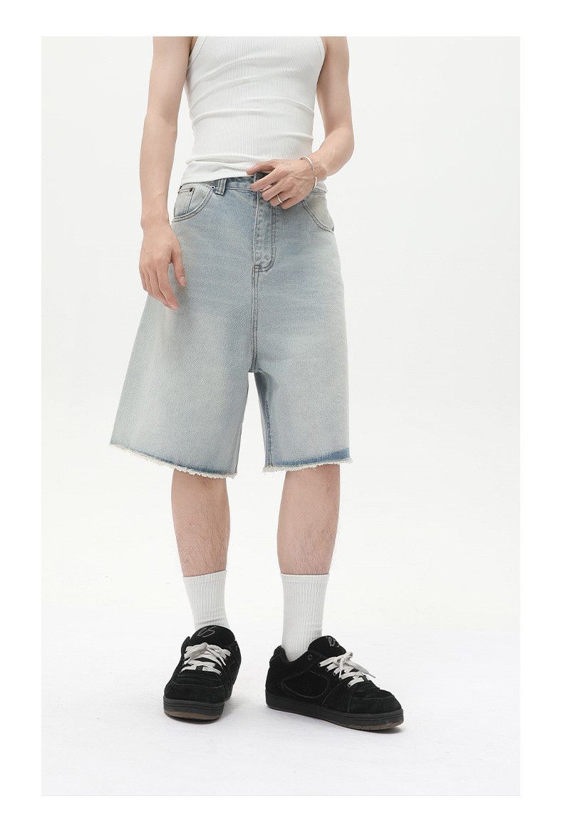 Japanese Brand × Jean Distressed vintage loose straight-leg men's denim shorts Size US 32 / EU 48 - 4 Thumbnail