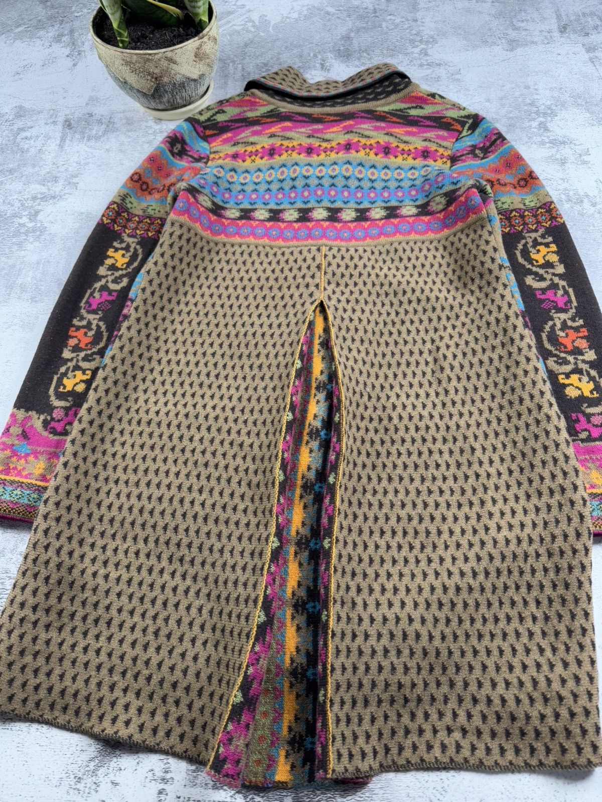 Designer × Vintage IVKO Lambs Wool 38 Knit Floral Long Cardigan Sweater Dress Size M / US 6-8 / IT 42-44 - 21 Thumbnail