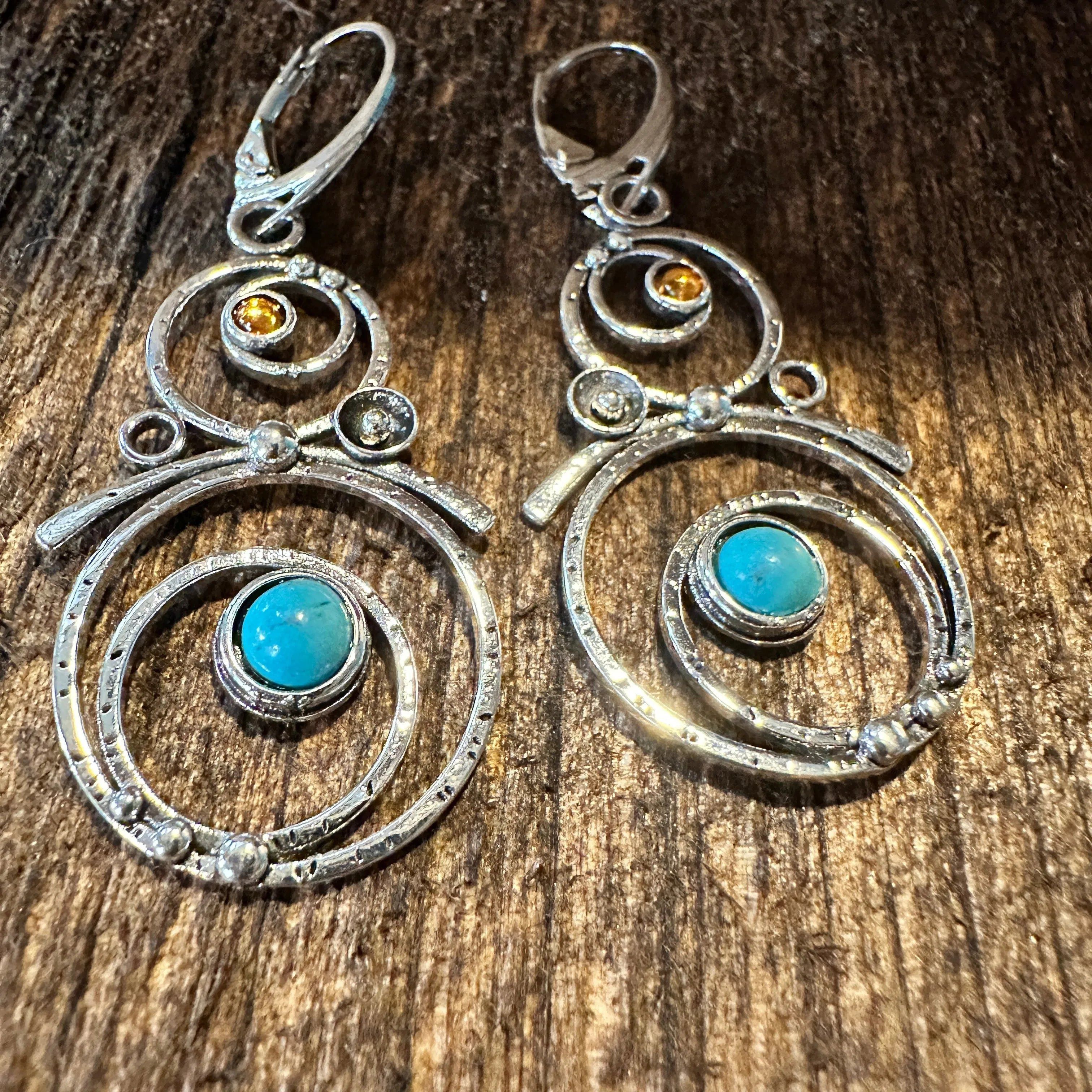 Other Boho Hippie Western Turquoise Stone Circle Silver Drop Wire Size ONE SIZE - 1 Thumbnail