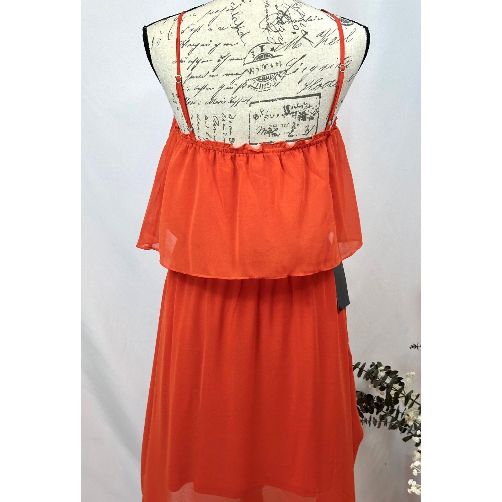 Bebe Bebe Square Neck High Low Chiffon Sleeveless Dress Orange L Size L / US 10 / IT 46 - 19 Thumbnail