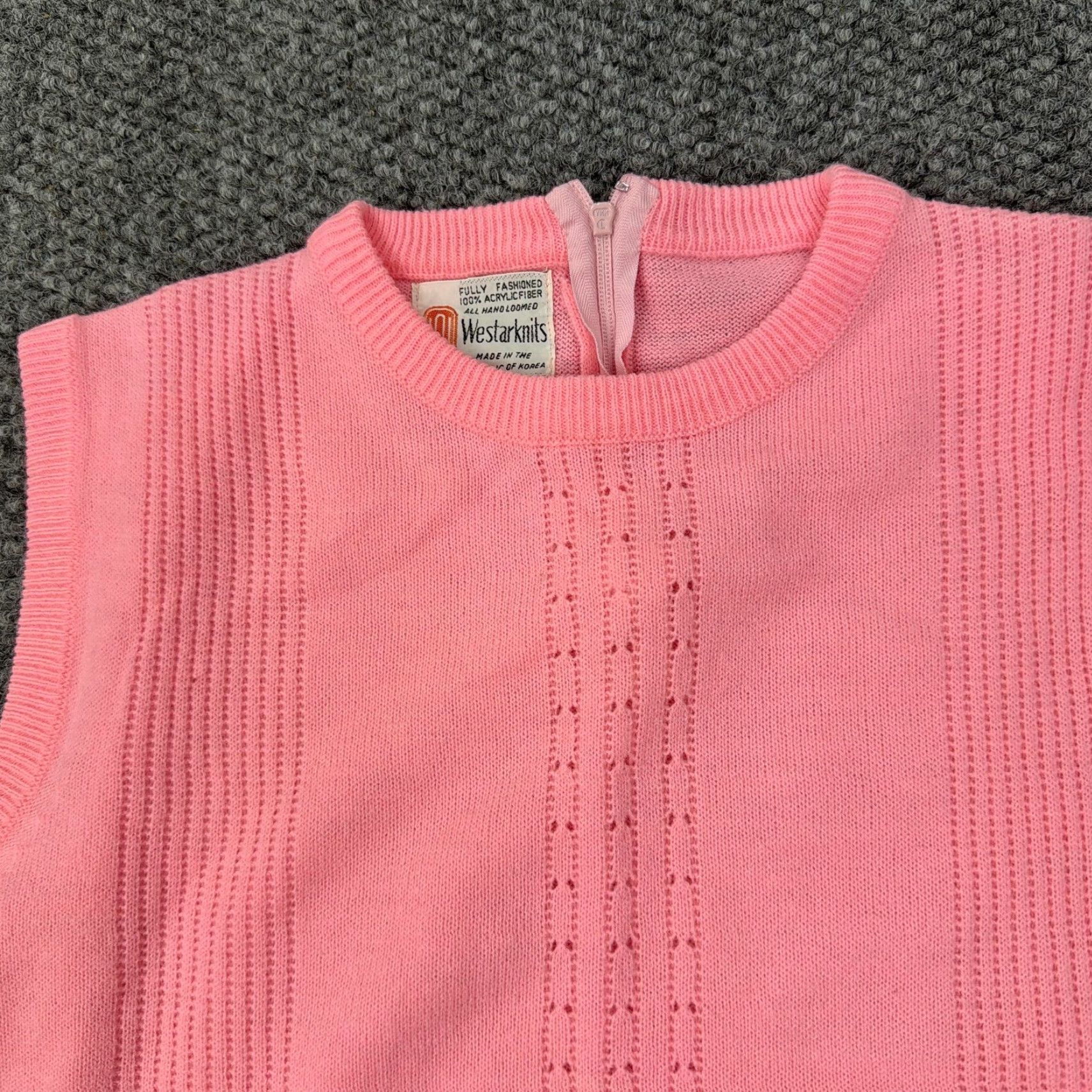 Pinko VINTAGE Westarknits Sweater Vest Womens 34 Pink Knit Acrylic Back Zip 60s 70s Size XXS / US 00 / IT 34 - 2 Thumbnail