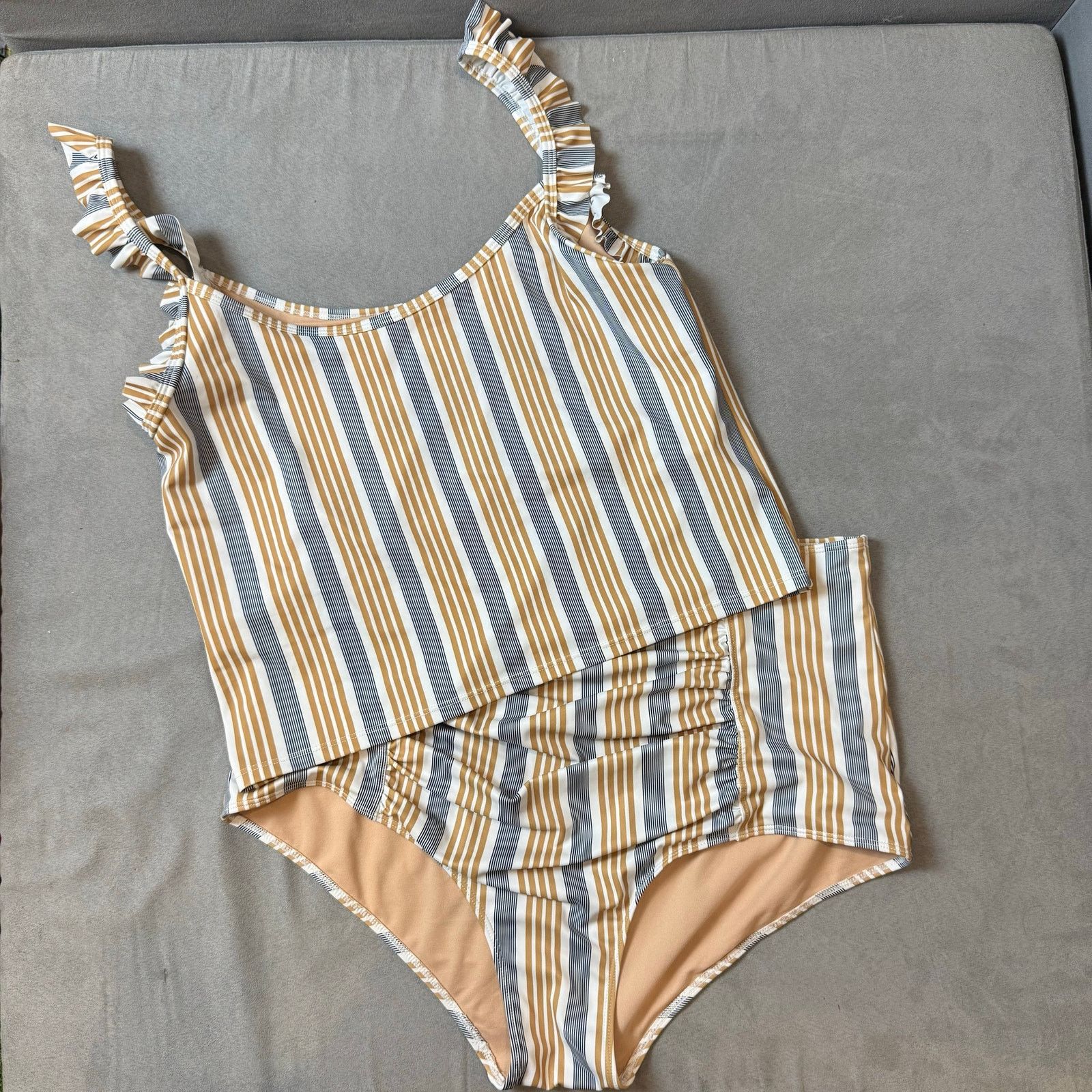 Other Kortni Jeanne Swimsuit Hight Waist Bottoms Ruffle Top Stripe Size ONE SIZE - 2 Thumbnail