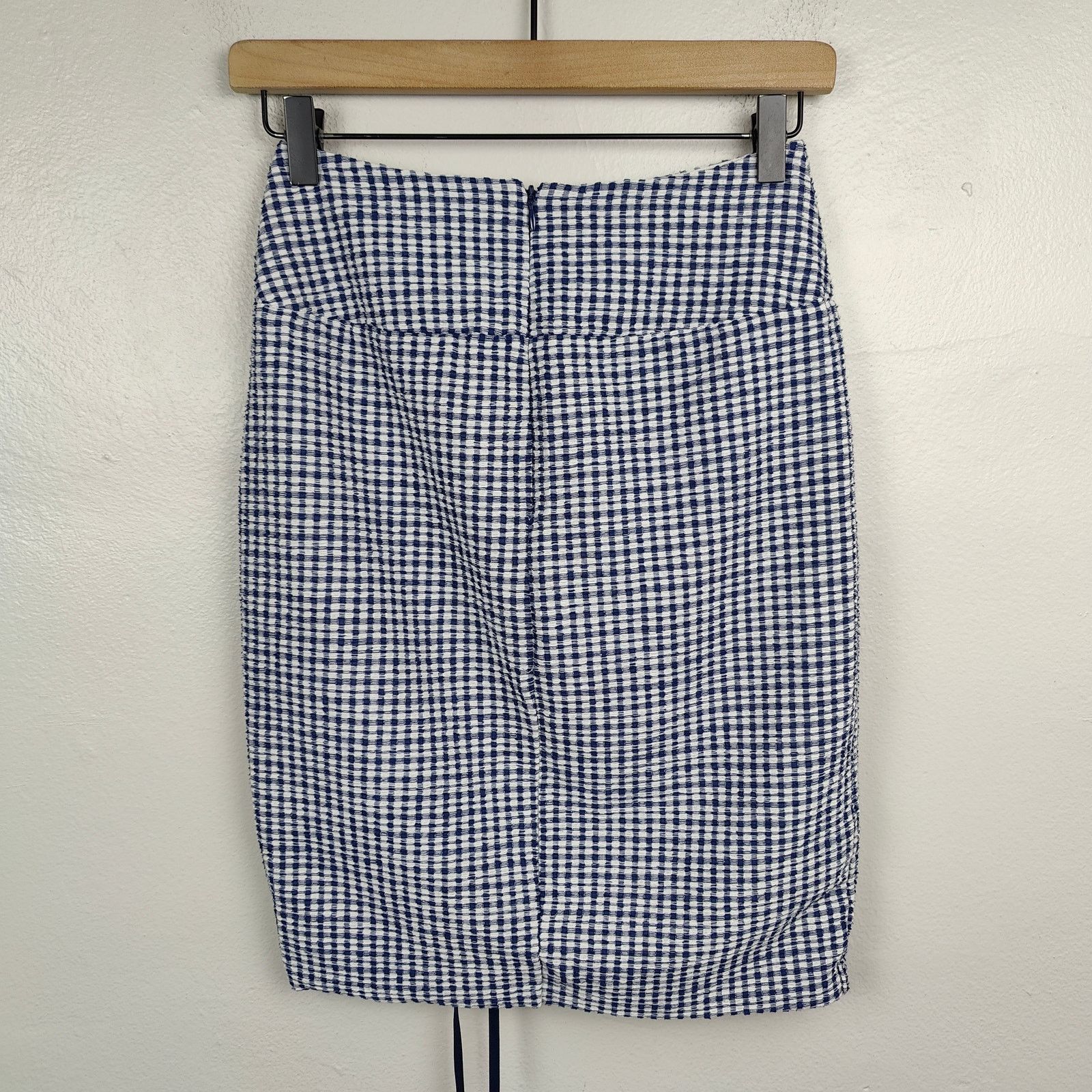 Staud Staud Cello Skirt Womens 0 Blue White Gingham Plaid White Size 25" / US 0 / IT 36 - 5 Thumbnail