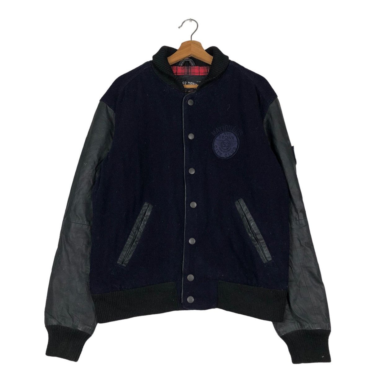 Japanese Brand Vintage Leather Jacket Fly Hilfiger Denim Big Logo SpellOut Size US L / EU 52-54 / 3 - 1 Thumbnail