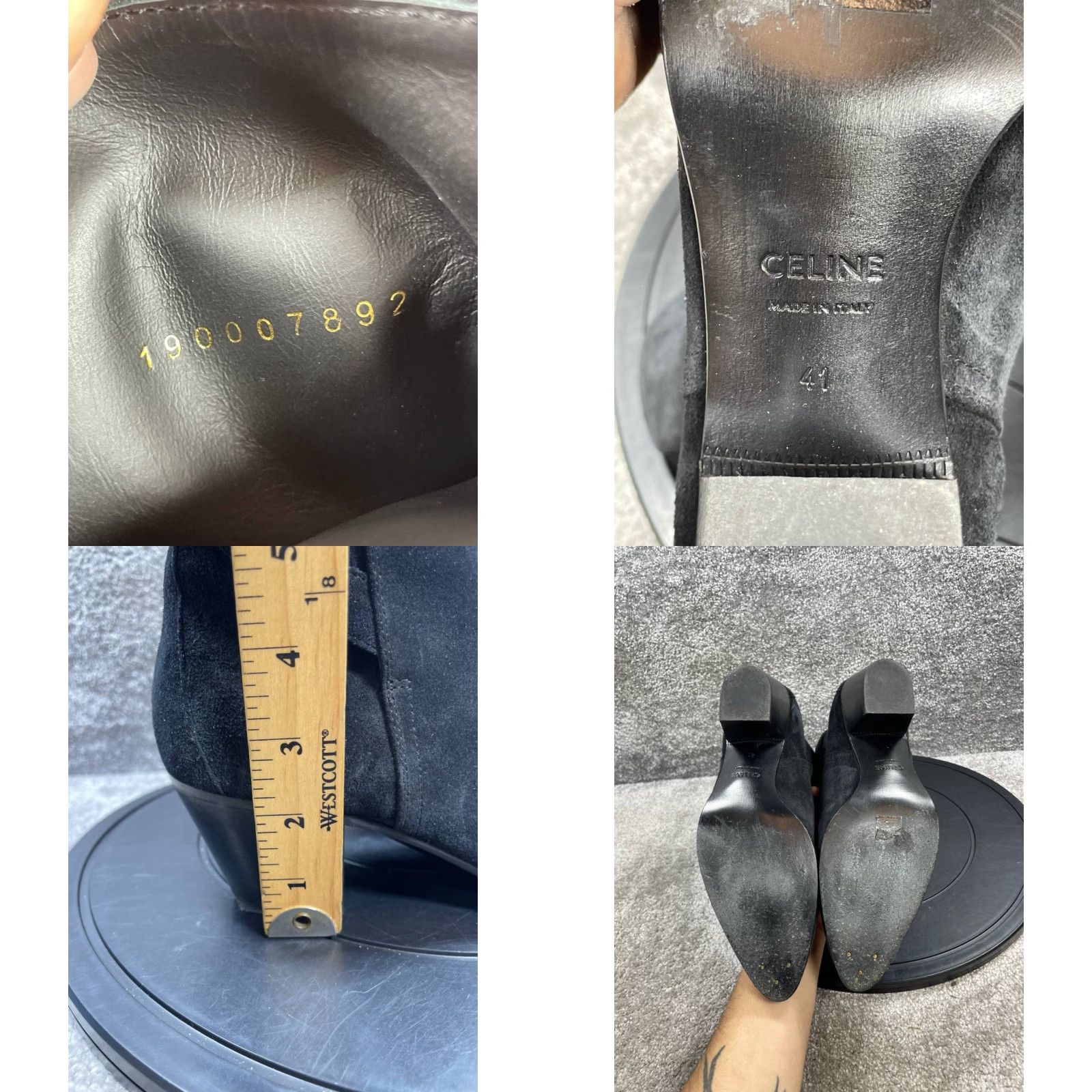 Celine CELINE Boots Womens SIZE 41 EU 10.5 US Black Suede Ankle Block Bootie Counter Buckle Leather Lining Outdoor Heel Mid 2-2.9 in Casual Vintage No Size US 10.5 / IT 40.5 - 8 Thumbnail