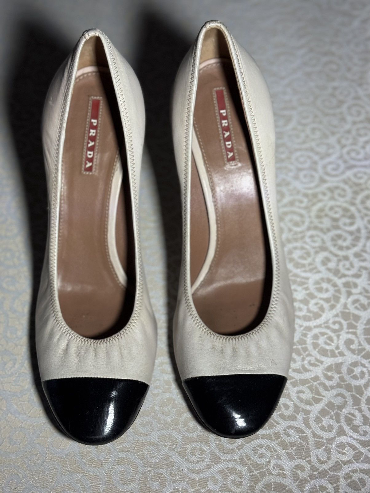 Prada Prada Two-Tone Cap-Toe Pumps | Leather | Kitten Heel Size US 9 / IT 39 - 1 Thumbnail