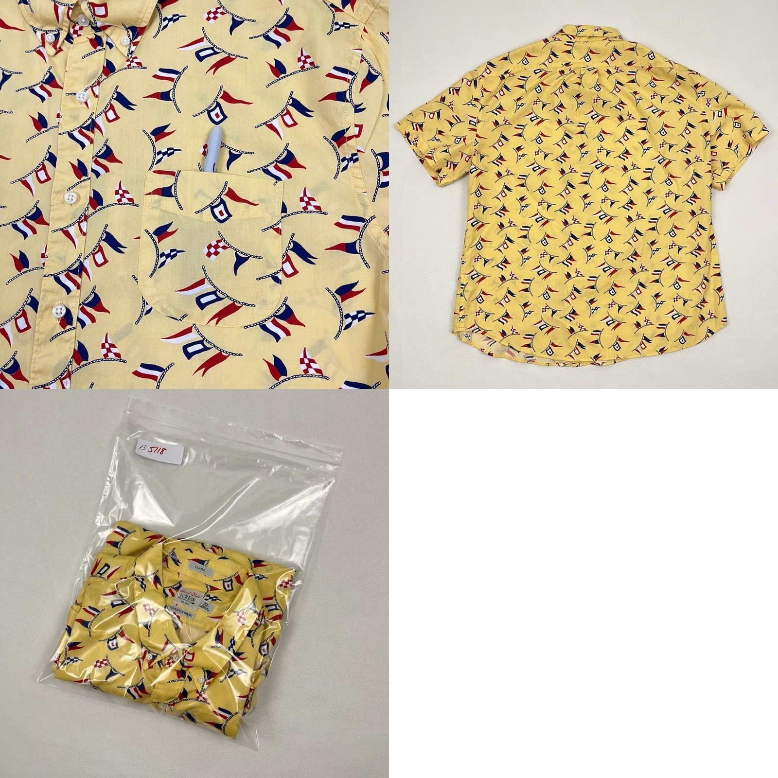 J.Crew J.CREW Shirt Mens XL Yellow Flag Sailing Nautical 100's 2-Ply Yarns Button-Up Short Sleeve Casual Classic Outdoor Size US XL / EU 56 / 4 - 8 Thumbnail