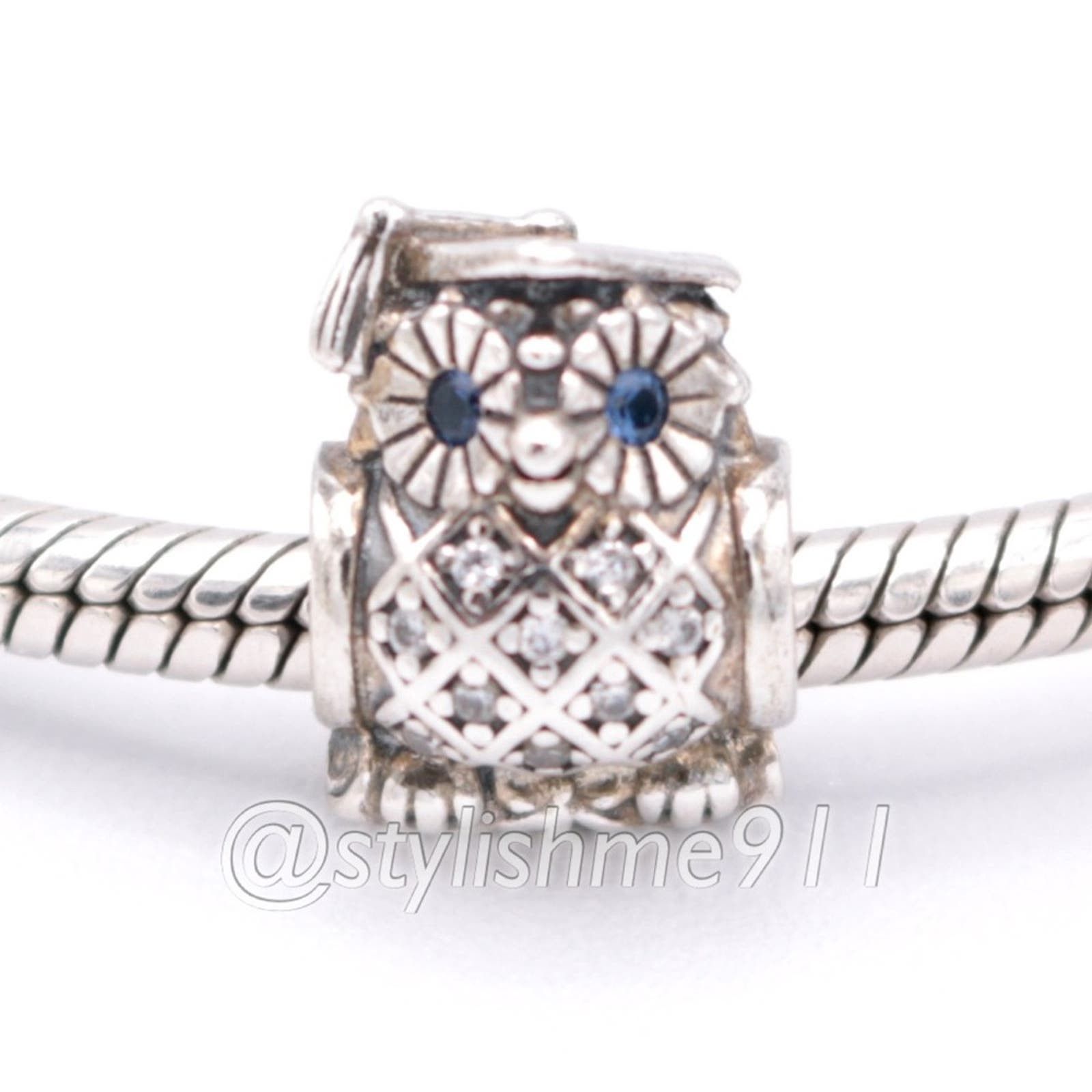 pandora Authentic Pandora Graduate Owl Charm with Blue Crystal Eyes Size ONE SIZE - 1 Thumbnail