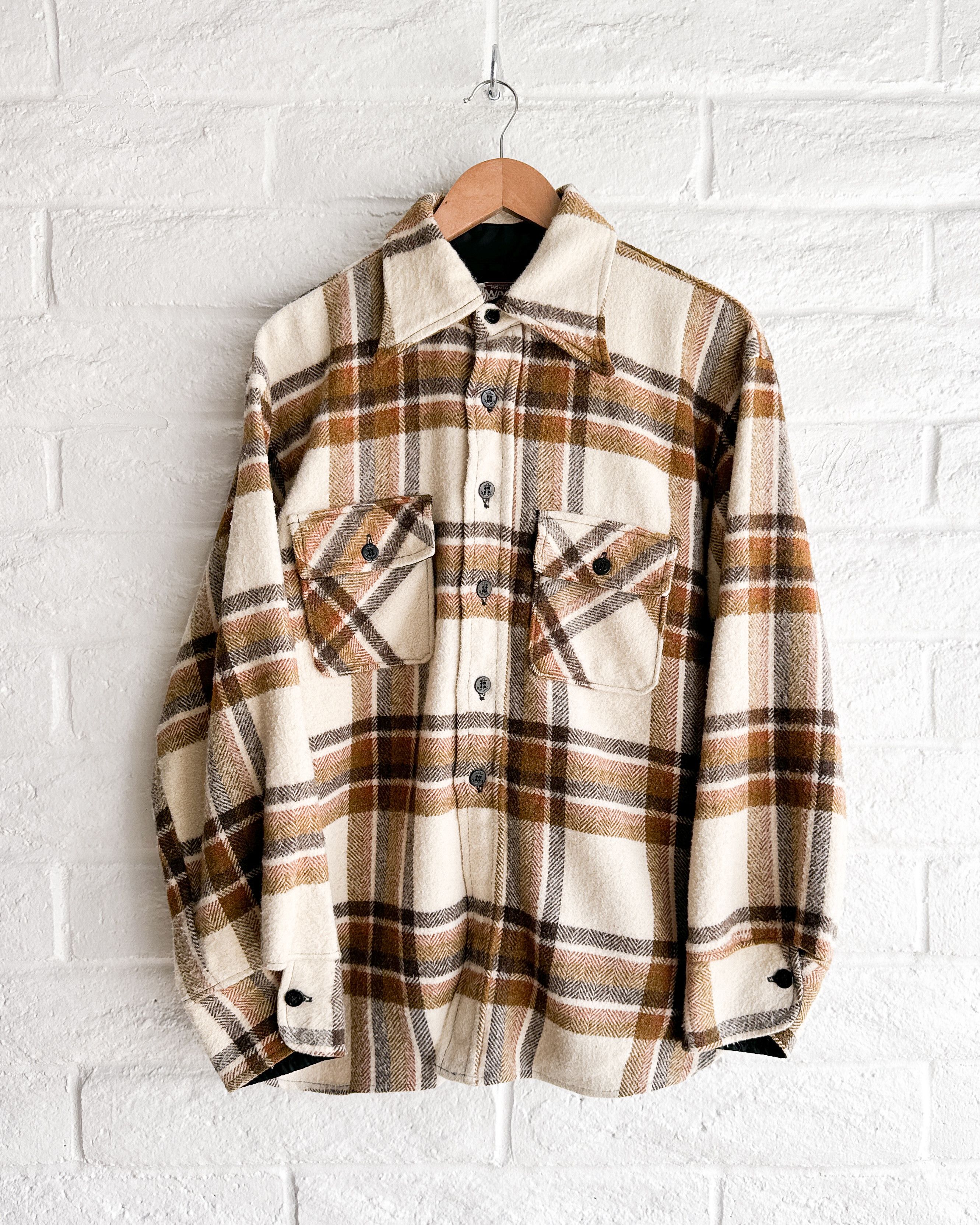 Vintage Vintage 1970s Montgomery Ward Wool Blend Cream Plaid Flannel Size US L / EU 52-54 / 3 - 2 Thumbnail