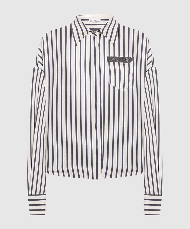 Brunello Cucinelli o1y0725 Striped Shirt in Ivory/Black Size XXS / US 00 / IT 34 - 1 Thumbnail