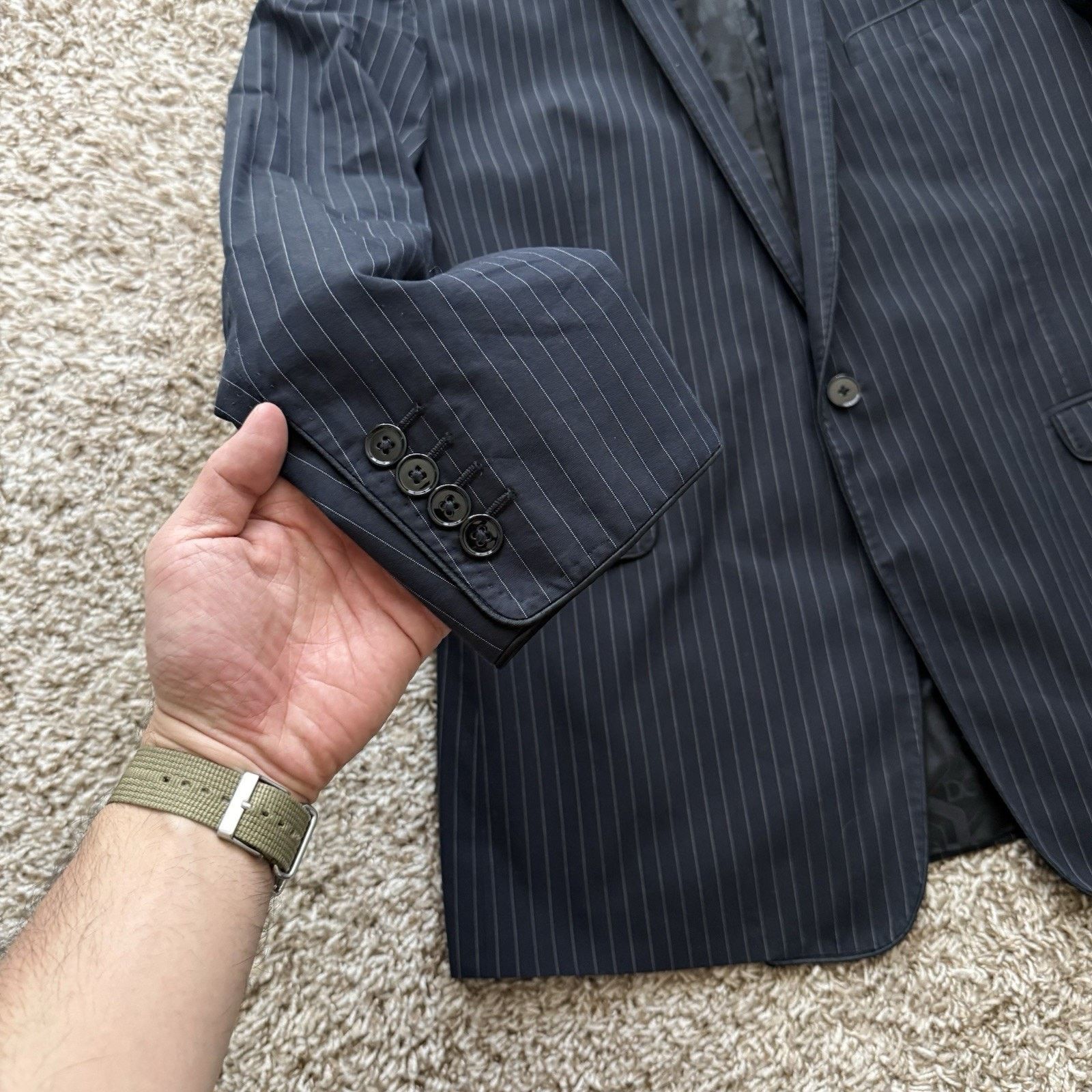 Dolce & Gabbana Dolce & Gabbana Black Cotton Suit Jacket Striped One Button Size 54R - 8 Thumbnail
