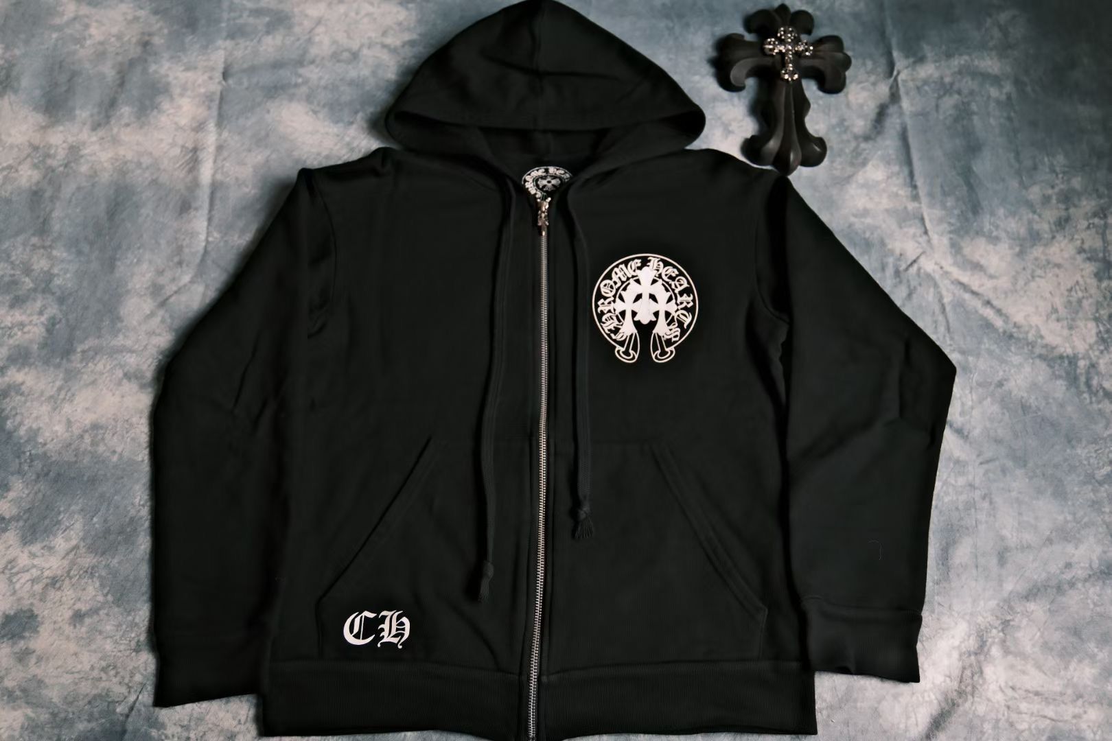 image of Chrome Hearts Zip Up Hoodie in Black, Men's (Size Small)